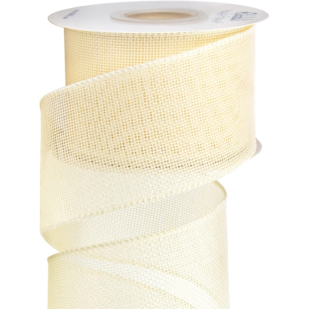 Ribbli Apple Green Burlap Wired Ribbon, 2-1/2 Inch x 10 Yard, Wired Edge Ribbon for Big Bow,Wreath,Tree Decoration,Outdoor Decoration(Cream)