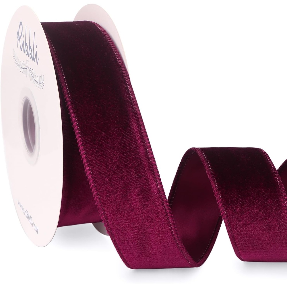 Ribbli Dusty Green Velvet Wired Ribbon 4 Inch Sage Velvet with Satin Christmas Ribbon for Gift Wrapping Christmas Tree Decoration Crafts Wreaths Supplies-Continuous 10 Yards(Burgundy)