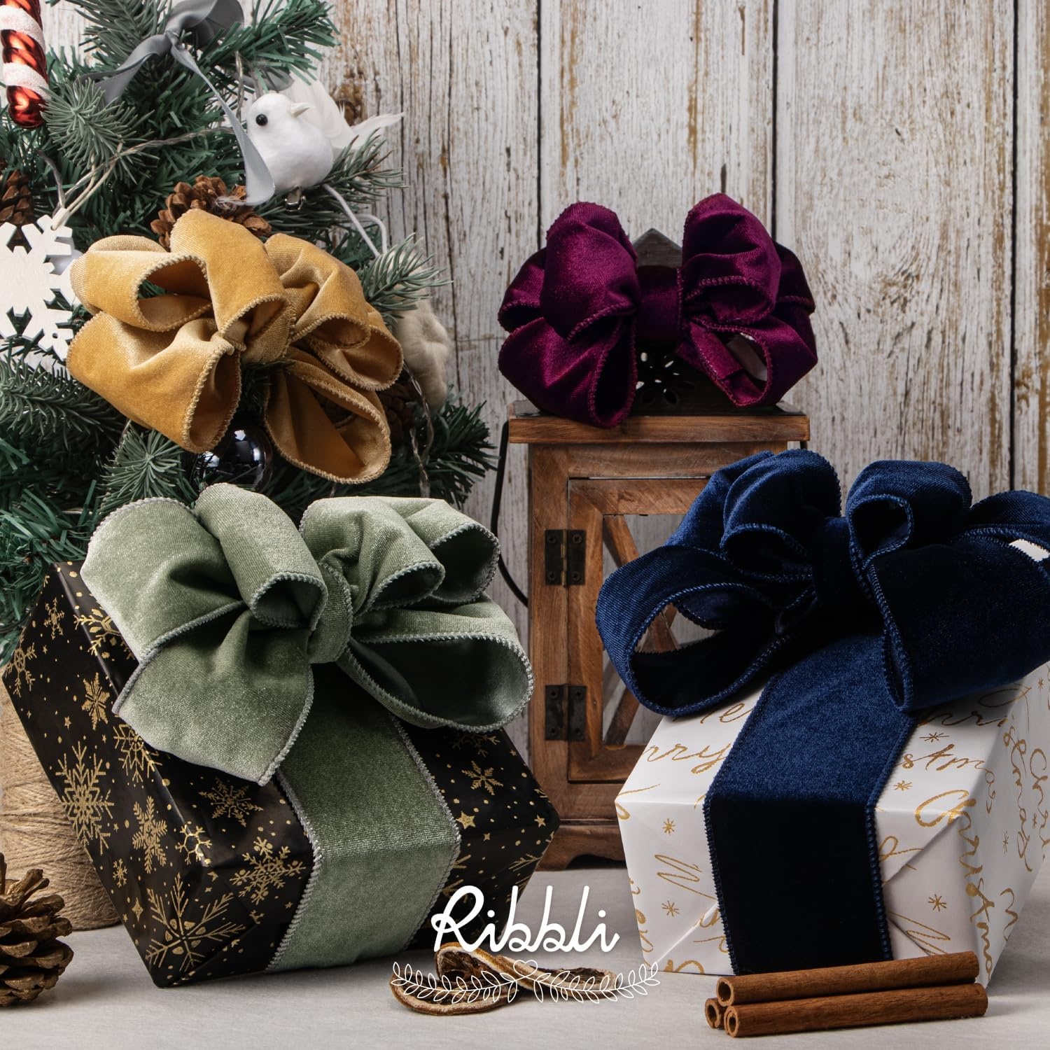 Ribbli Dusty Green Velvet Wired Ribbon 4 Inch Sage Velvet with Satin Christmas Ribbon for Gift Wrapping Christmas Tree Decoration Crafts Wreaths Supplies-Continuous 10 Yards(Burgundy)