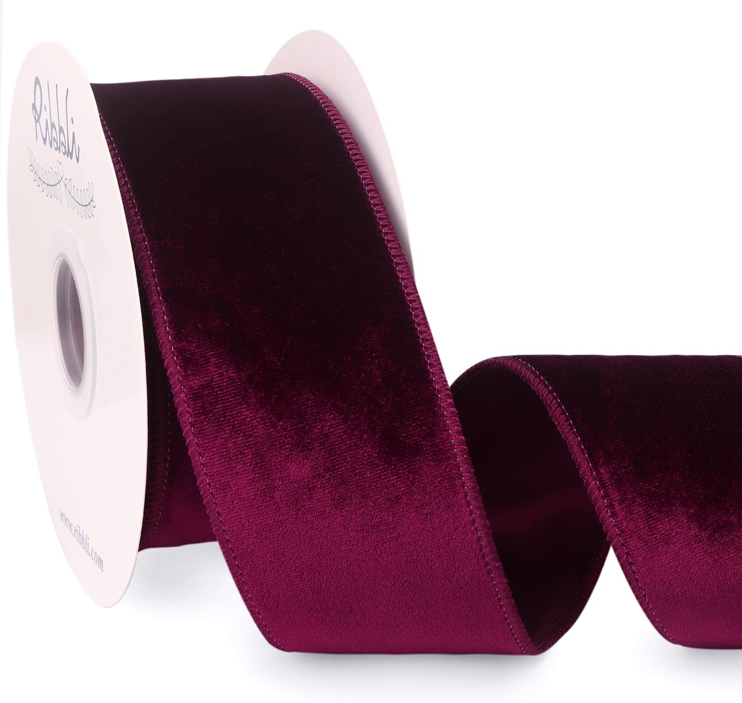 Ribbli Dusty Green Velvet Wired Ribbon 4 Inch Sage Velvet with Satin Christmas Ribbon for Gift Wrapping Christmas Tree Decoration Crafts Wreaths Supplies-Continuous 10 Yards(Burgundy)