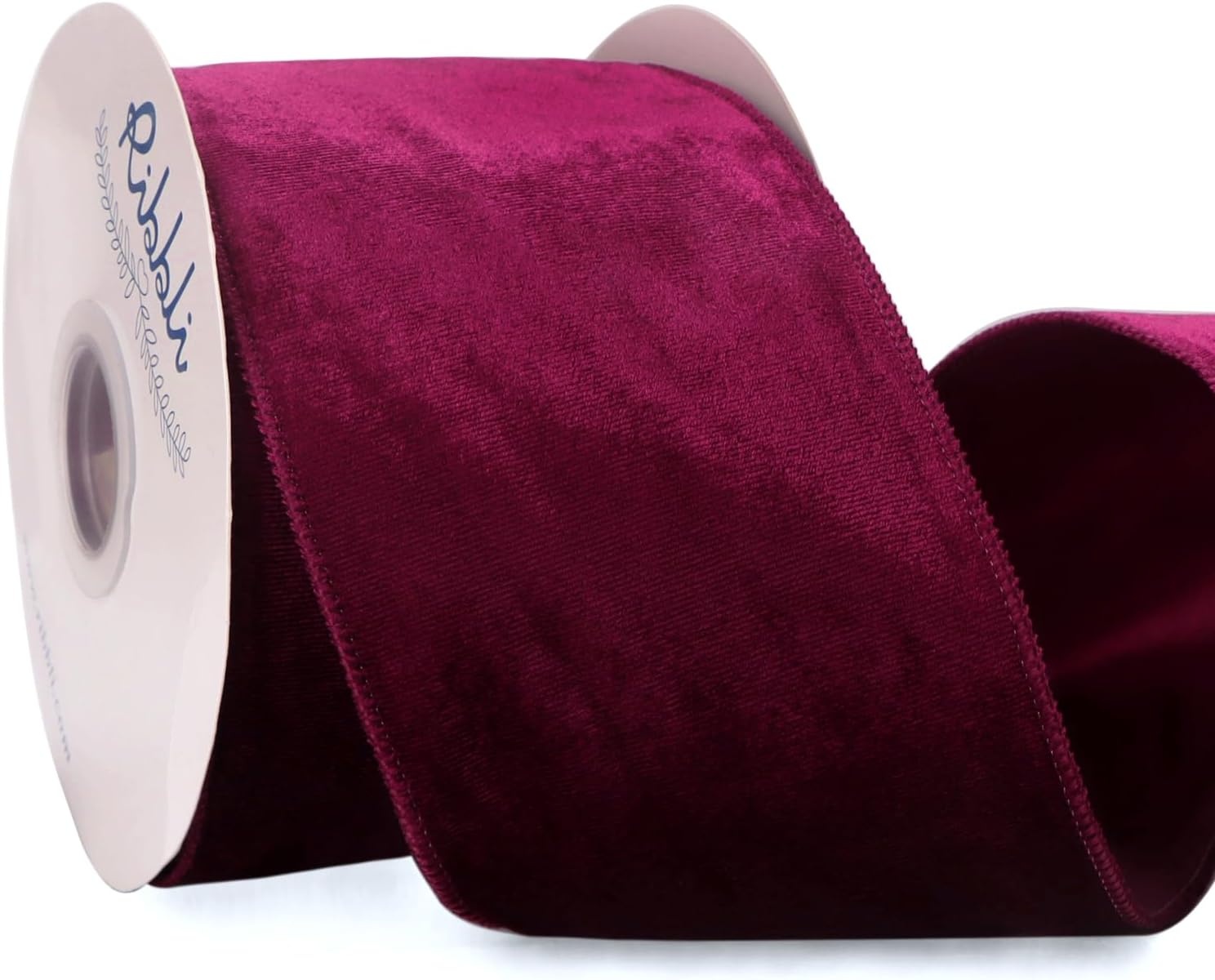 Ribbli Dusty Green Velvet Wired Ribbon 4 Inch Sage Velvet with Satin Christmas Ribbon for Gift Wrapping Christmas Tree Decoration Crafts Wreaths Supplies-Continuous 10 Yards(Burgundy)