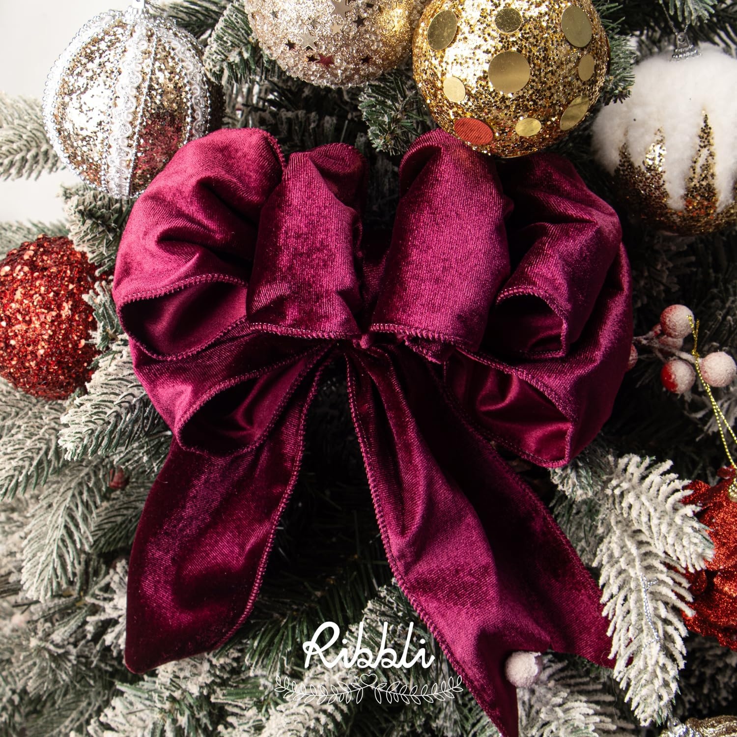 Ribbli Dusty Green Velvet Wired Ribbon 4 Inch Sage Velvet with Satin Christmas Ribbon for Gift Wrapping Christmas Tree Decoration Crafts Wreaths Supplies-Continuous 10 Yards(Burgundy)