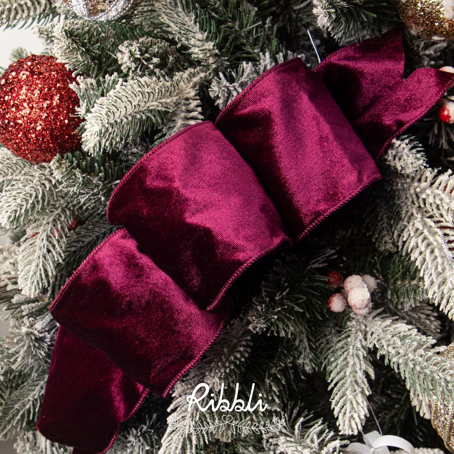 Ribbli Dusty Green Velvet Wired Ribbon 4 Inch Sage Velvet with Satin Christmas Ribbon for Gift Wrapping Christmas Tree Decoration Crafts Wreaths Supplies-Continuous 10 Yards(Burgundy)
