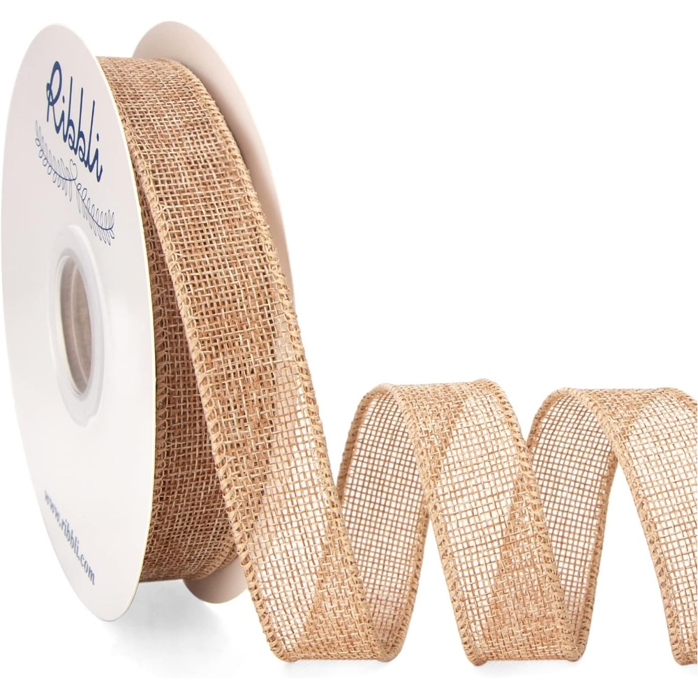Ribbli Sage Green Burlap Wired Ribbon, 1 Inch x Continuous 20 Yard, Spring Moss Wired Ribbon for Wreaths,Big Bows,Tree Decoration,Outdoor Decoration(Natural)