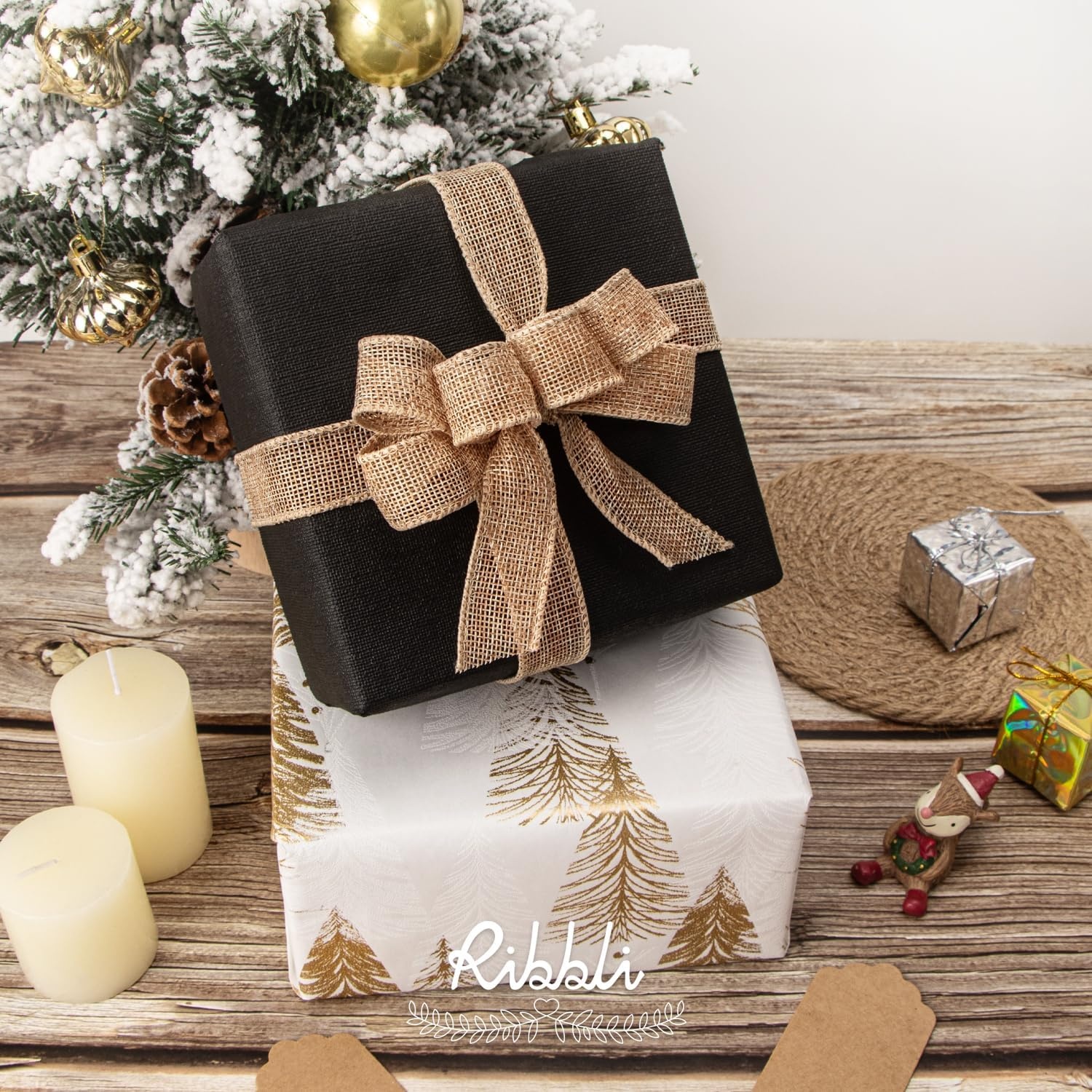 Ribbli Sage Green Burlap Wired Ribbon, 1 Inch x Continuous 20 Yard, Spring Moss Wired Ribbon for Wreaths,Big Bows,Tree Decoration,Outdoor Decoration(Natural)