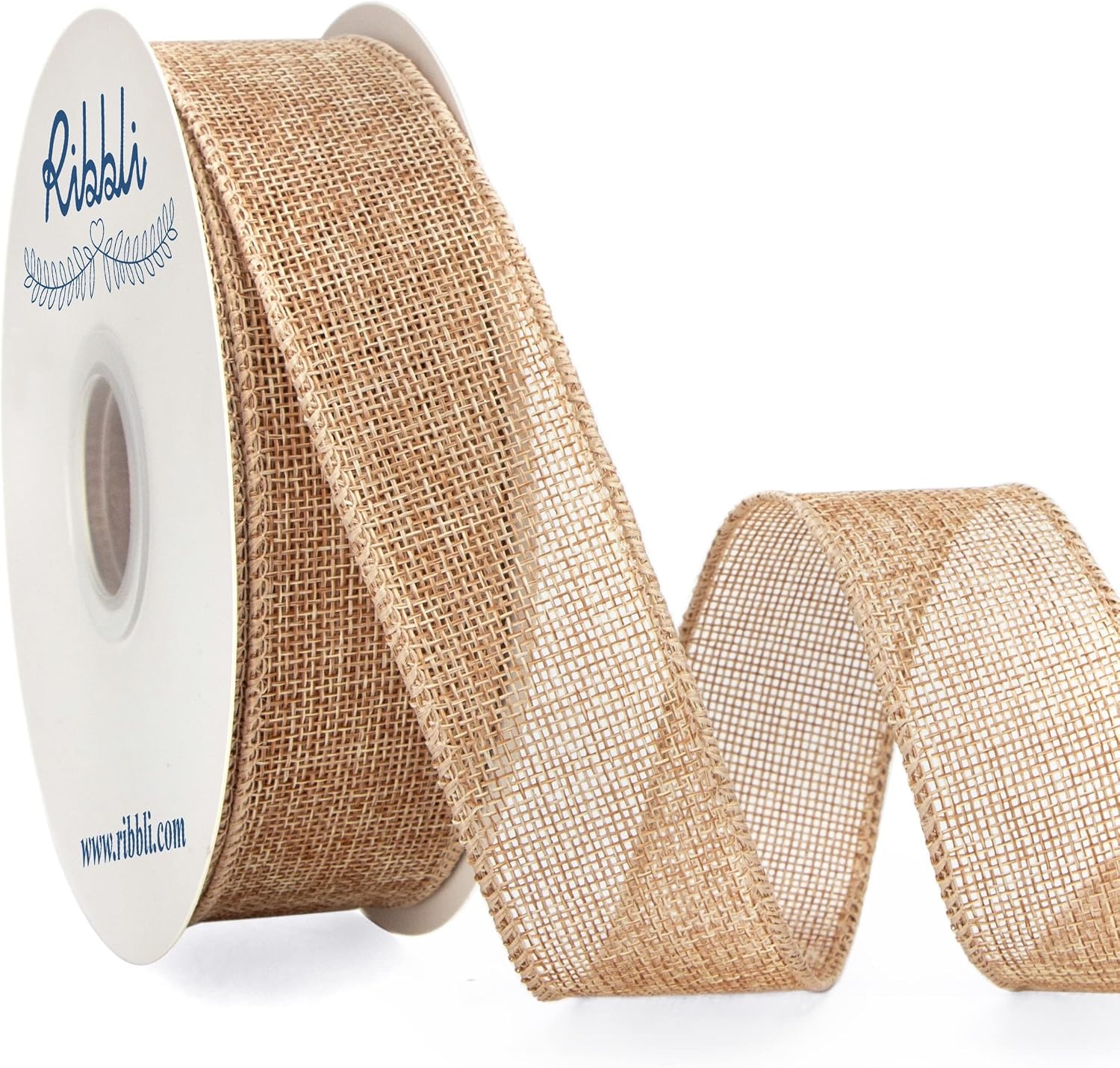 Ribbli Sage Green Burlap Wired Ribbon, 1 Inch x Continuous 20 Yard, Spring Moss Wired Ribbon for Wreaths,Big Bows,Tree Decoration,Outdoor Decoration(Natural)