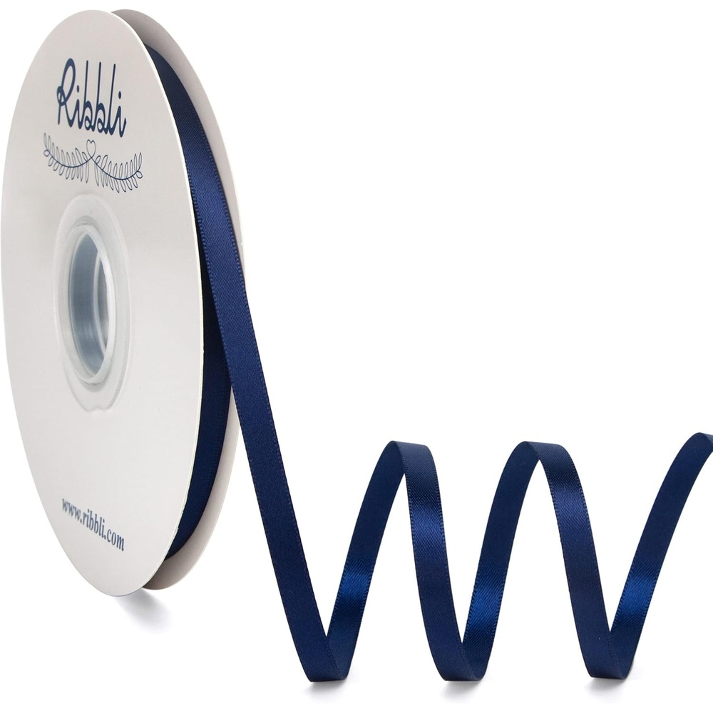 Ribbli Dusty Blue Satin Ribbon,Double Faced Satin 1/4 inch x Continuous 50 Yards,Dusty Blue Ribbon Use for Bows Bouquet,Gift Wrapping,Wedding Decoration,Floral Arrangement(Blue Navy)