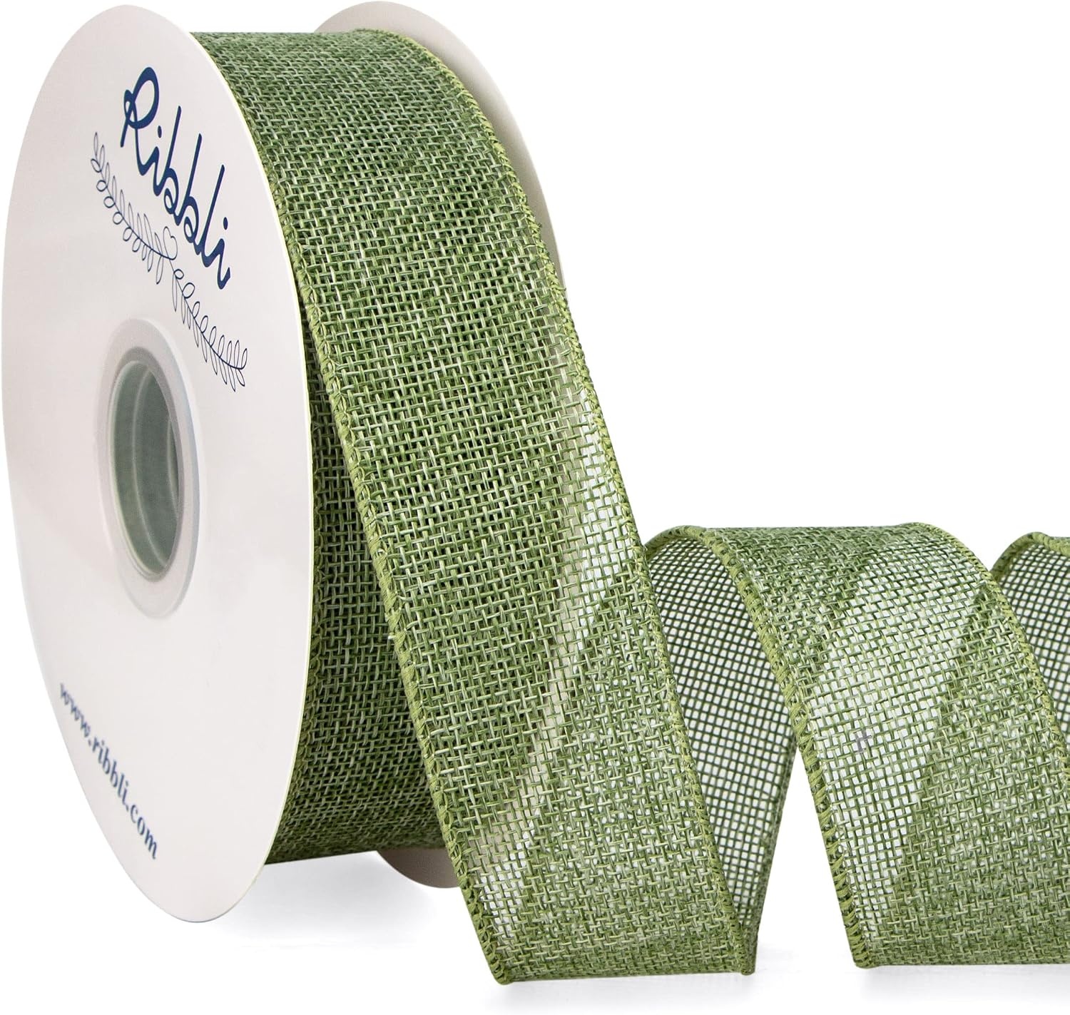 Ribbli Sage Green Burlap Wired Ribbon, 1 Inch x Continuous 20 Yard, Spring Moss Wired Ribbon for Wreaths,Big Bows,Tree Decoration,Outdoor Decoration(Sage Green)