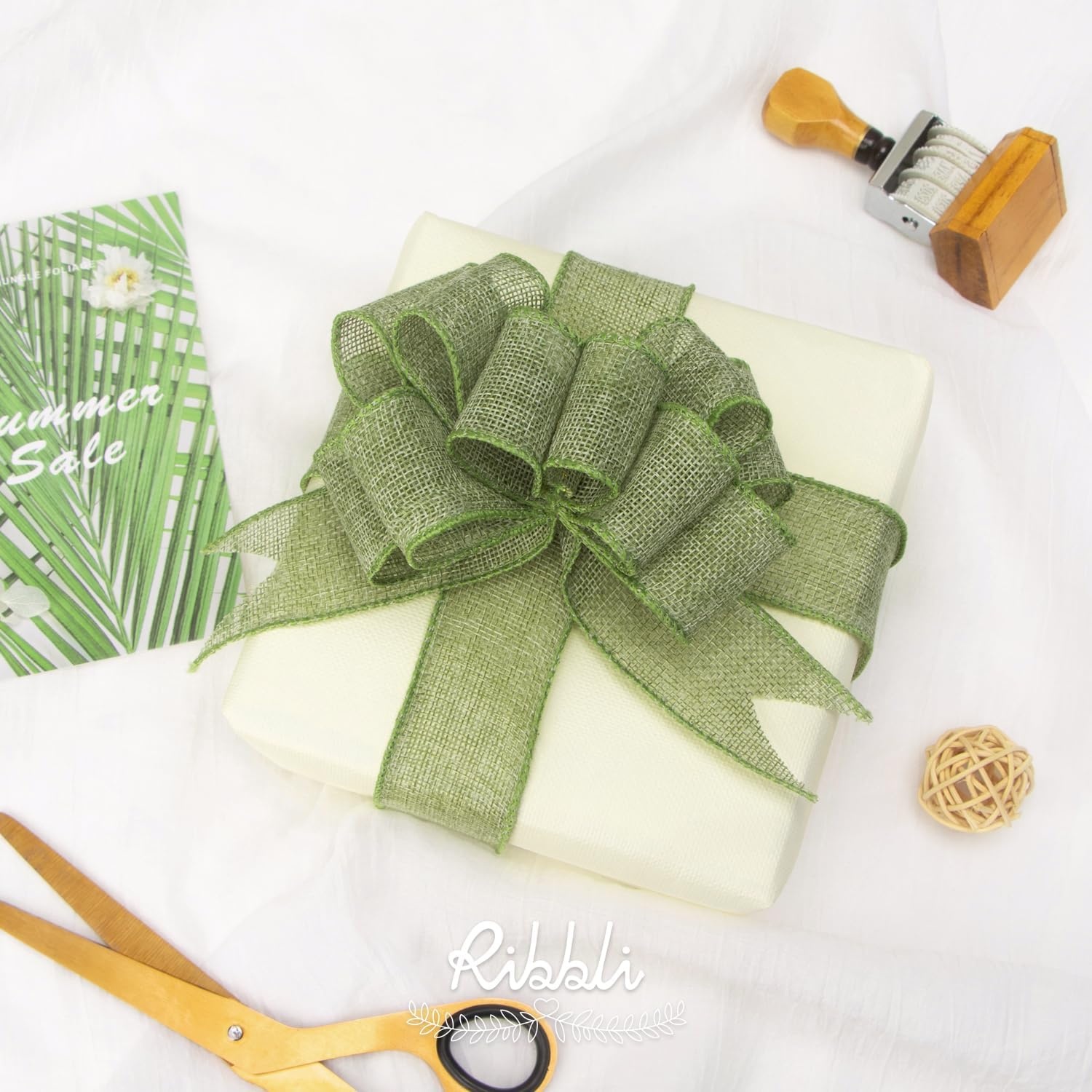 Ribbli Sage Green Burlap Wired Ribbon, 1 Inch x Continuous 20 Yard, Spring Moss Wired Ribbon for Wreaths,Big Bows,Tree Decoration,Outdoor Decoration(Sage Green)