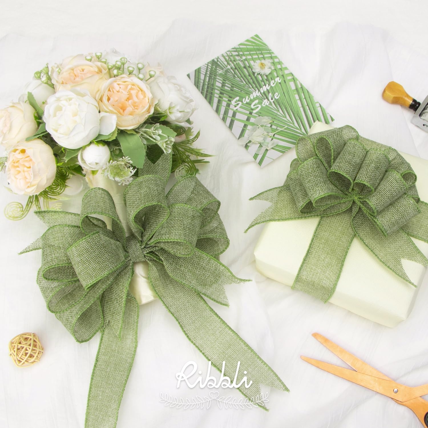 Ribbli Sage Green Burlap Wired Ribbon, 1 Inch x Continuous 20 Yard, Spring Moss Wired Ribbon for Wreaths,Big Bows,Tree Decoration,Outdoor Decoration(Sage Green)