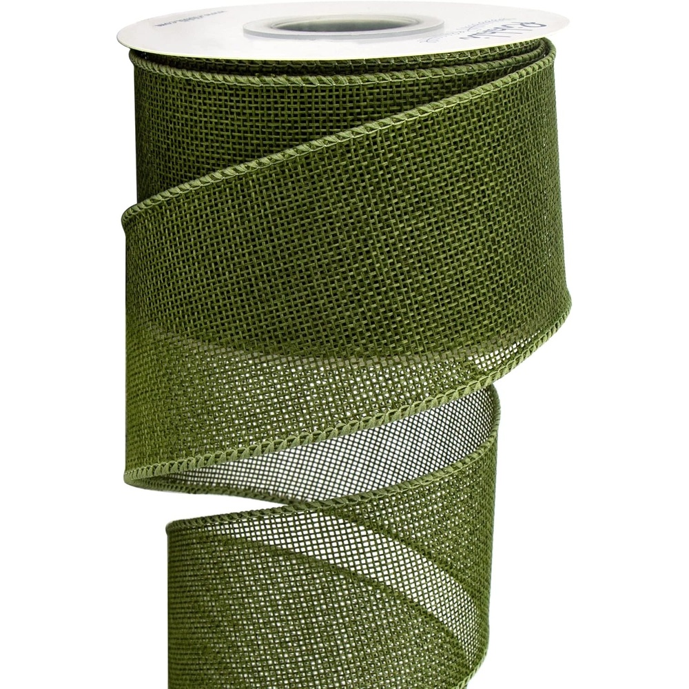 Ribbli Apple Green Burlap Wired Ribbon, 2-1/2 Inch x 10 Yard, Wired Edge Ribbon for Big Bow,Wreath,Tree Decoration,Outdoor Decoration(Dark Moss)