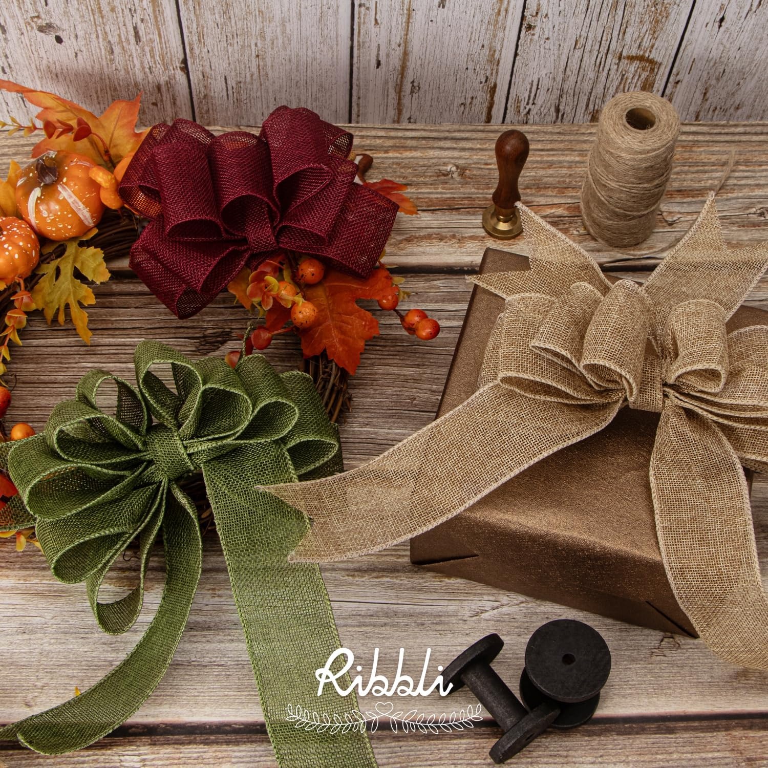 Ribbli Apple Green Burlap Wired Ribbon, 2-1/2 Inch x 10 Yard, Wired Edge Ribbon for Big Bow,Wreath,Tree Decoration,Outdoor Decoration(Dark Moss)