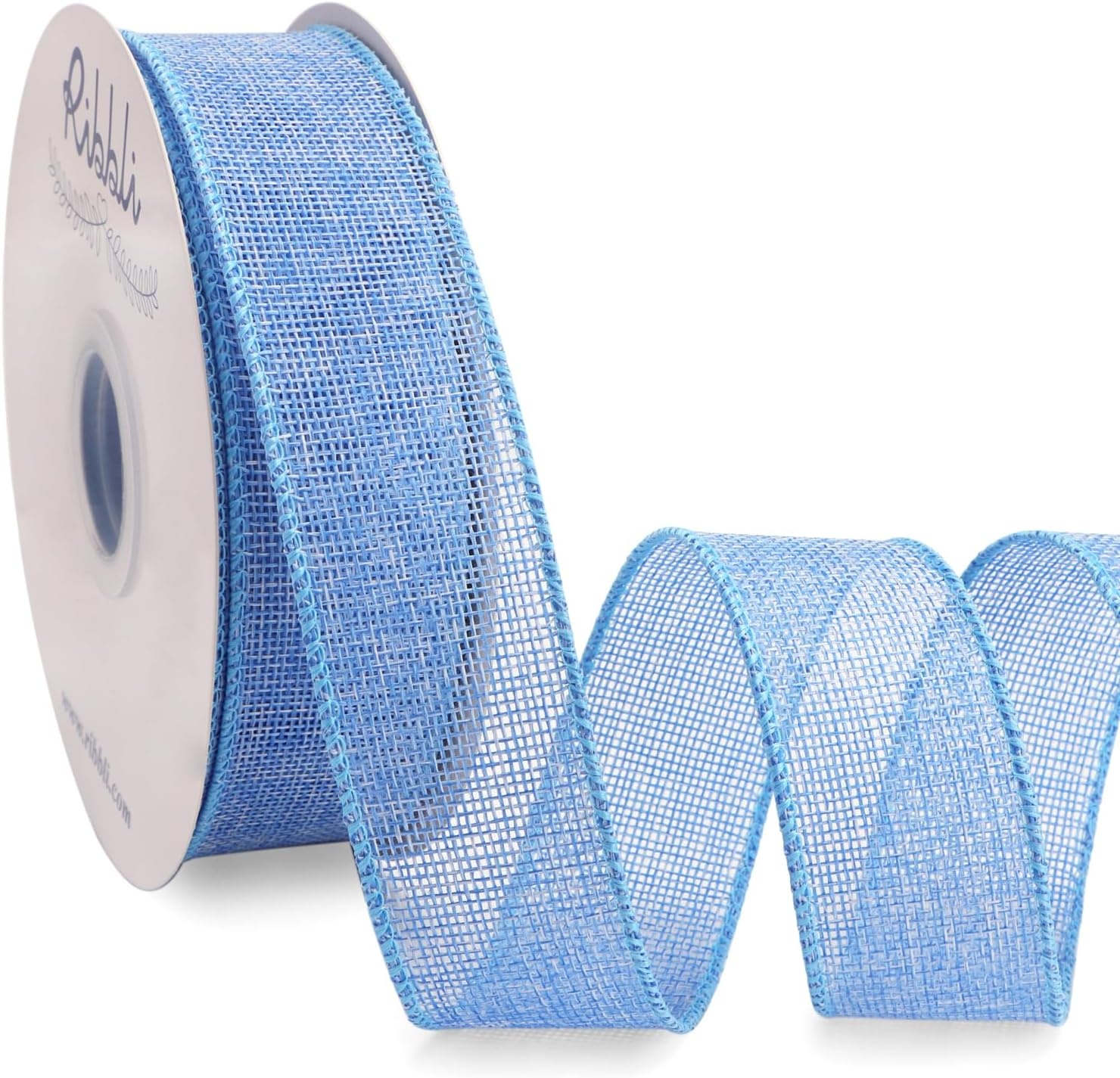 Ribbli Sage Green Burlap Wired Ribbon, 1 Inch x Continuous 20 Yard, Spring Moss Wired Ribbon for Wreaths,Big Bows,Tree Decoration,Outdoor Decoration(Baby Blue)