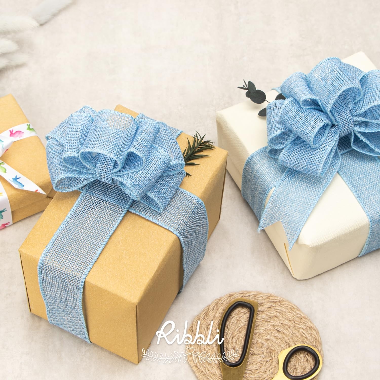 Ribbli Sage Green Burlap Wired Ribbon, 1 Inch x Continuous 20 Yard, Spring Moss Wired Ribbon for Wreaths,Big Bows,Tree Decoration,Outdoor Decoration(Baby Blue)