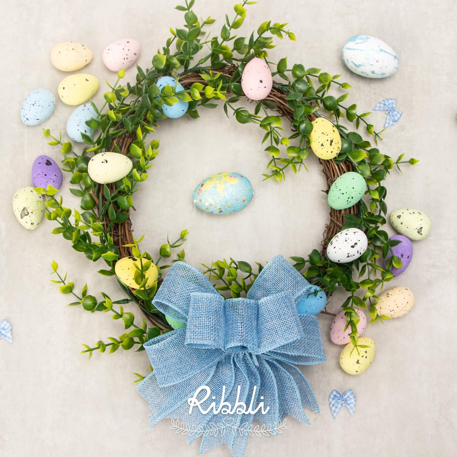 Ribbli Sage Green Burlap Wired Ribbon, 1 Inch x Continuous 20 Yard, Spring Moss Wired Ribbon for Wreaths,Big Bows,Tree Decoration,Outdoor Decoration(Baby Blue)