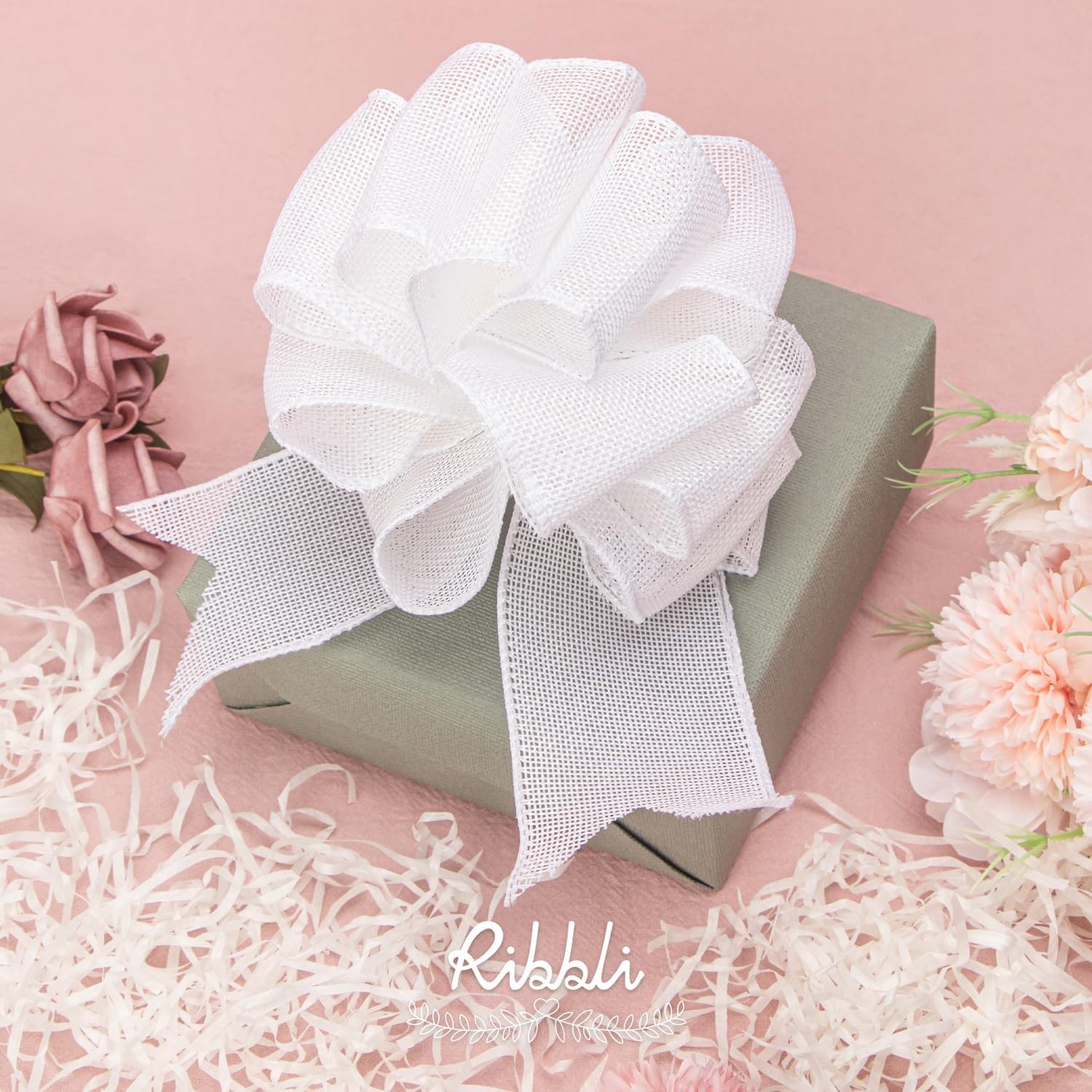 Ribbli Baby Blue Burlap Wired Ribbon,2-1/2 Inch x Continuous 10 Yard, Wired Edge Ribbon for Big Bow,Wreath,Baby Shower Decoration,Outdoor Decoration(White)
