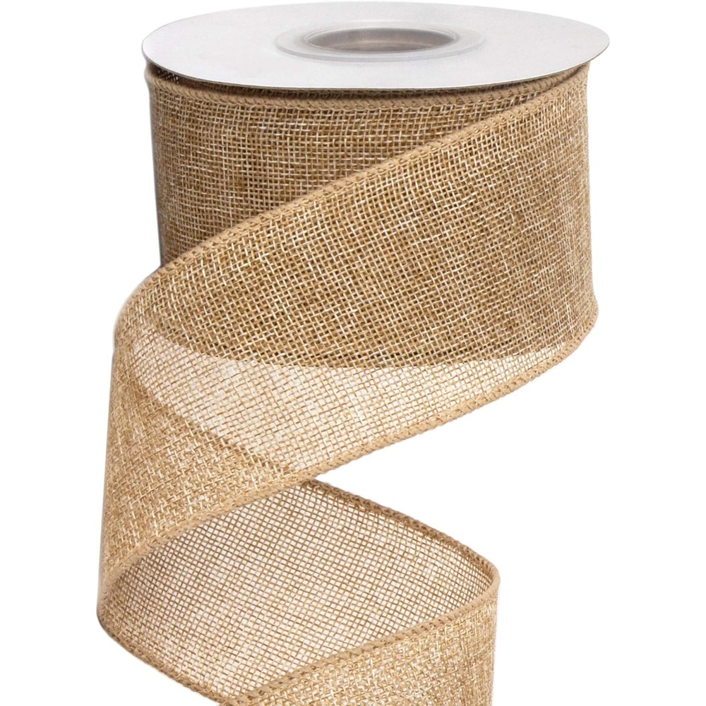 Ribbli Apple Green Burlap Wired Ribbon, 2-1/2 Inch x 10 Yard, Wired Edge Ribbon for Big Bow,Wreath,Tree Decoration,Outdoor Decoration(Natural)