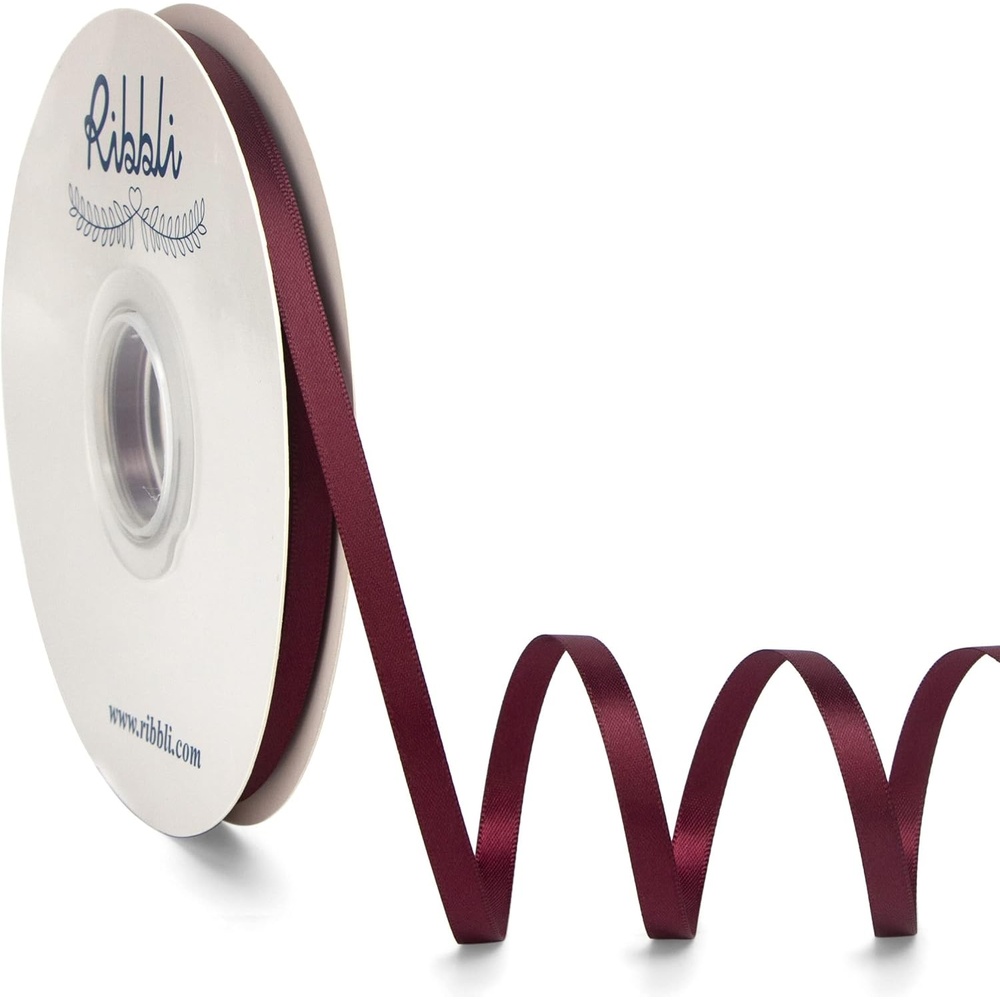 Ribbli Dusty Blue Satin Ribbon,Double Faced Satin 1/4 inch x Continuous 50 Yards,Dusty Blue Ribbon Use for Bows Bouquet,Gift Wrapping,Wedding Decoration,Floral Arrangement(Dk.Burgundy)