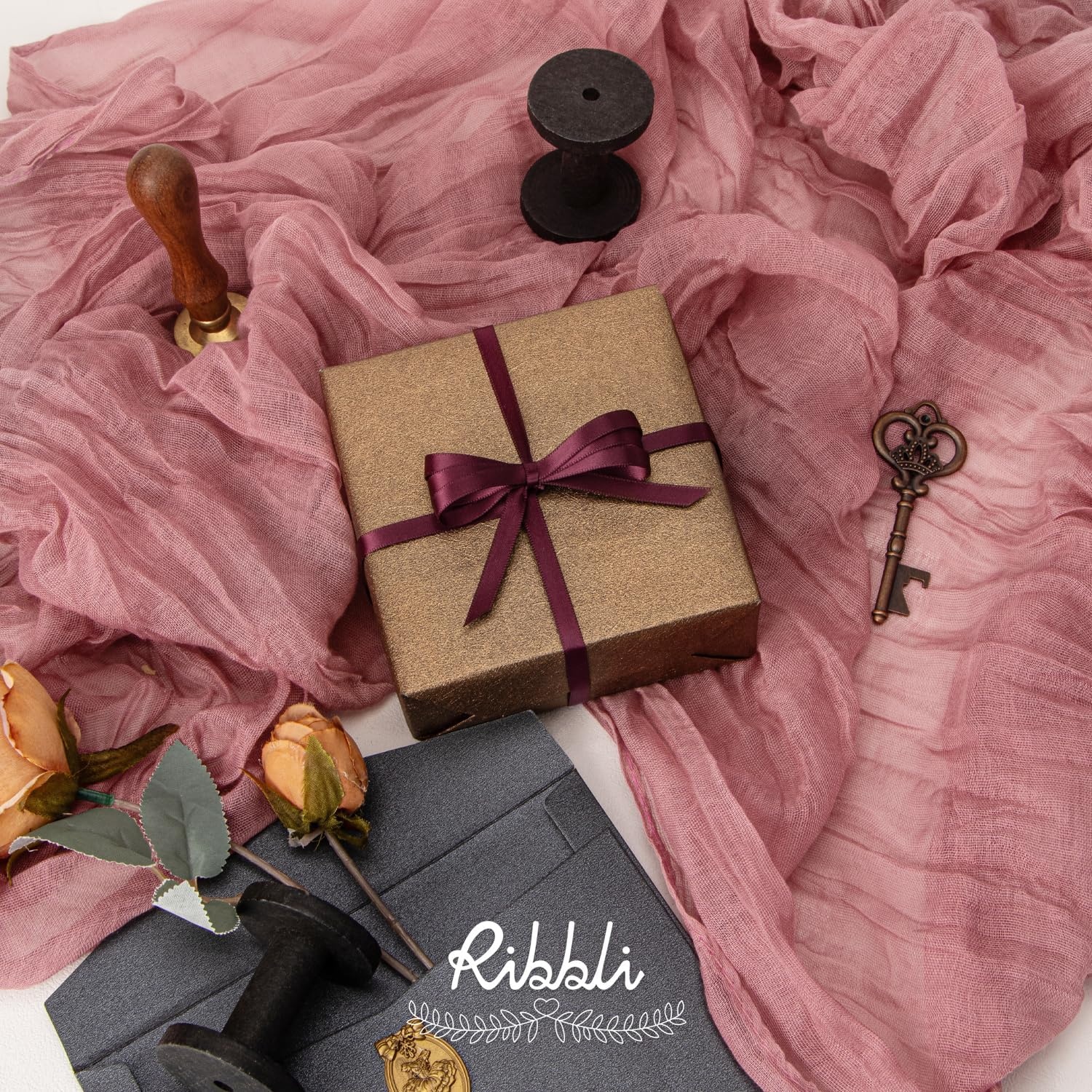 Ribbli Dusty Blue Satin Ribbon,Double Faced Satin 1/4 inch x Continuous 50 Yards,Dusty Blue Ribbon Use for Bows Bouquet,Gift Wrapping,Wedding Decoration,Floral Arrangement(Dk.Burgundy)