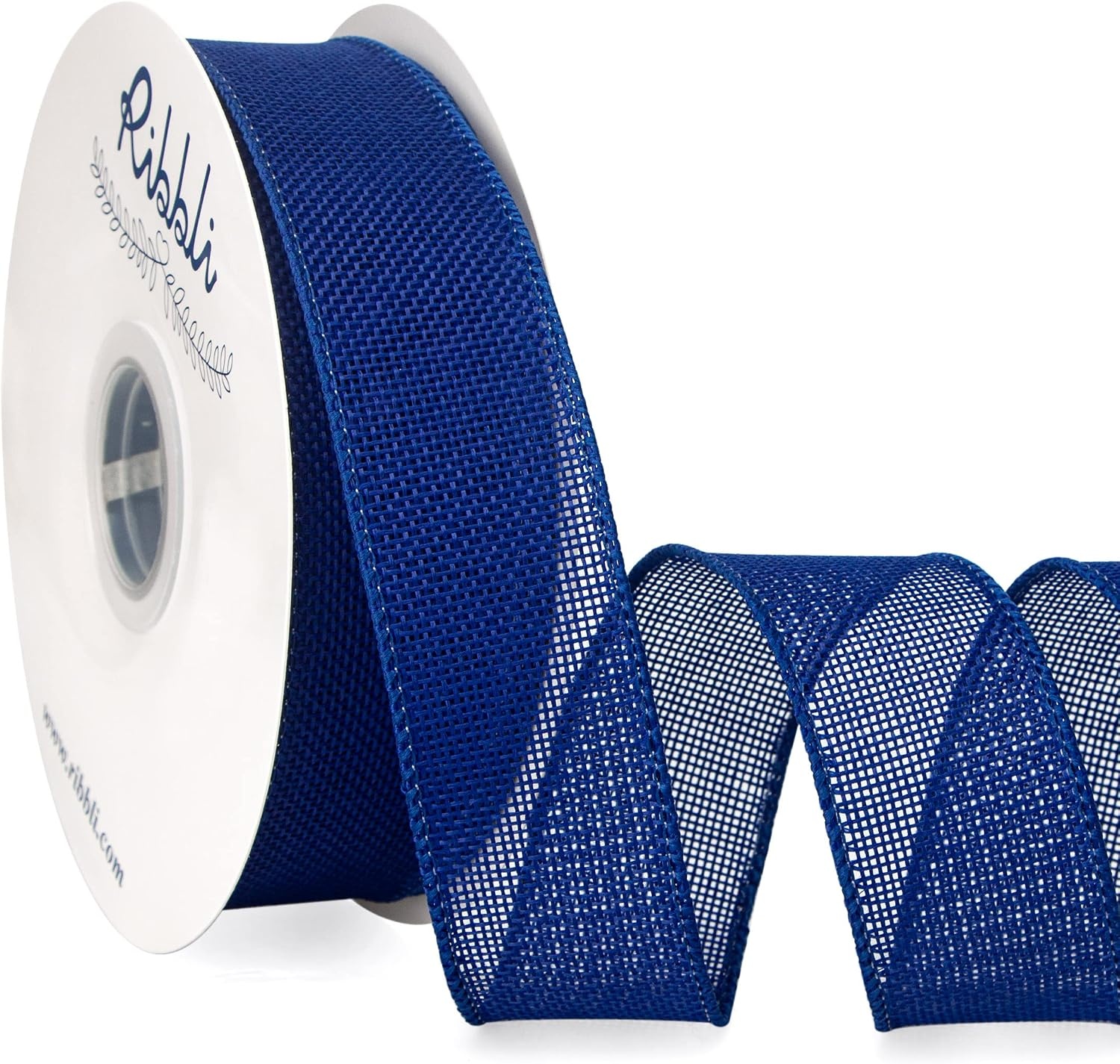 Ribbli Sage Green Burlap Wired Ribbon, 1 Inch x Continuous 20 Yard, Spring Moss Wired Ribbon for Wreaths,Big Bows,Tree Decoration,Outdoor Decoration(Dk.Blue)