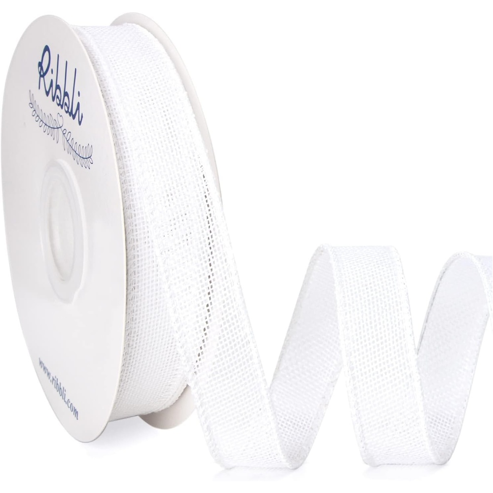 Ribbli Sage Green Burlap Wired Ribbon, 1 Inch x Continuous 20 Yard, Spring Moss Wired Ribbon for Wreaths,Big Bows,Tree Decoration,Outdoor Decoration(White)