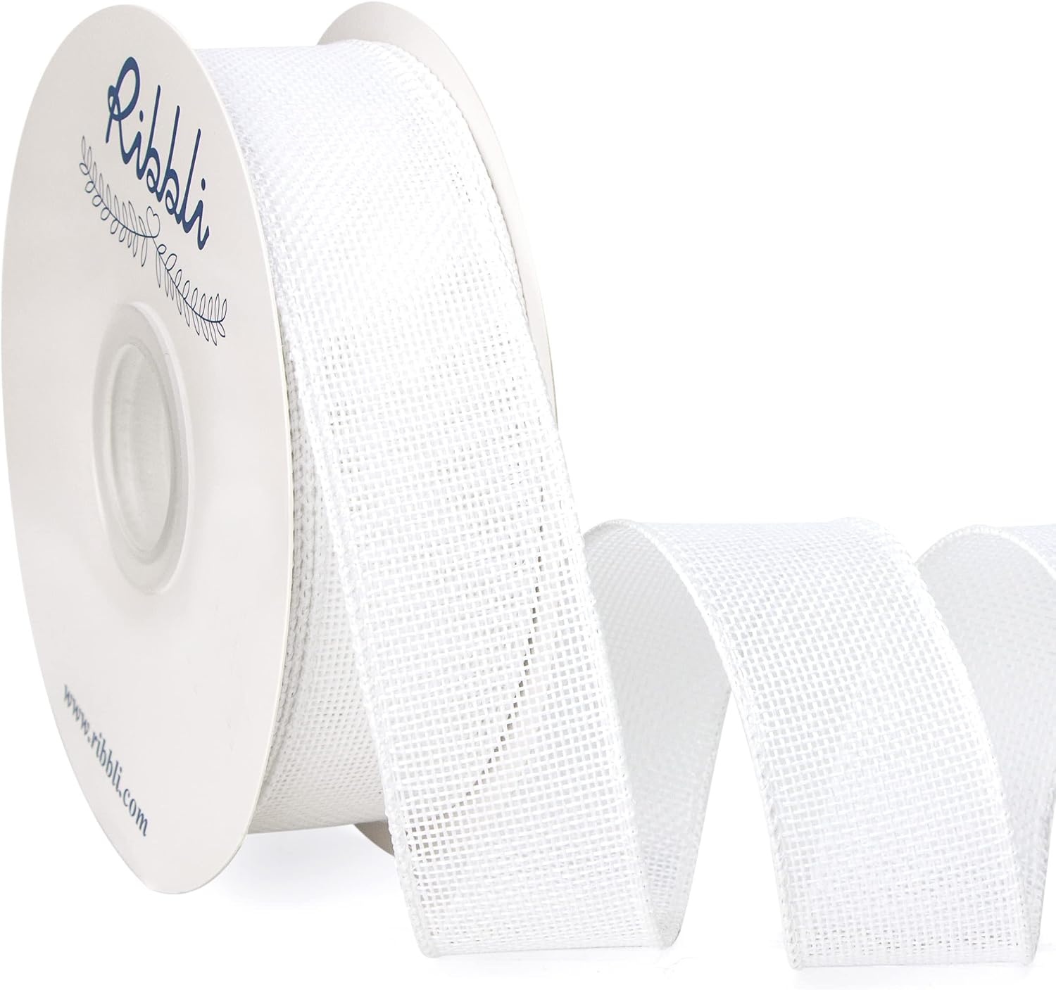 Ribbli Sage Green Burlap Wired Ribbon, 1 Inch x Continuous 20 Yard, Spring Moss Wired Ribbon for Wreaths,Big Bows,Tree Decoration,Outdoor Decoration(White)