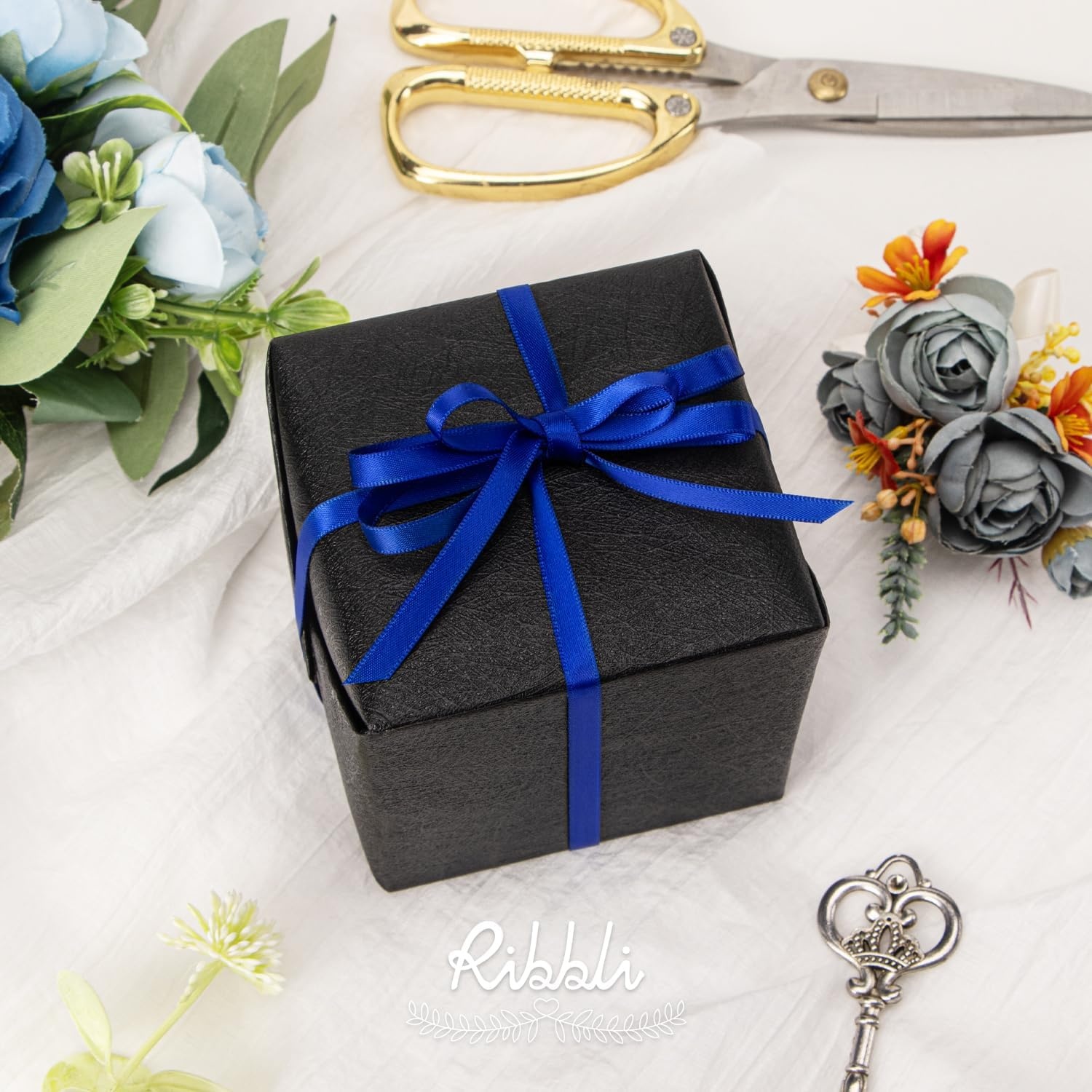 Ribbli Dusty Blue Satin Ribbon,Double Faced Satin 1/4 inch x Continuous 50 Yards,Dusty Blue Ribbon Use for Bows Bouquet,Gift Wrapping,Wedding Decoration,Floral Arrangement(Blue Cobalt)