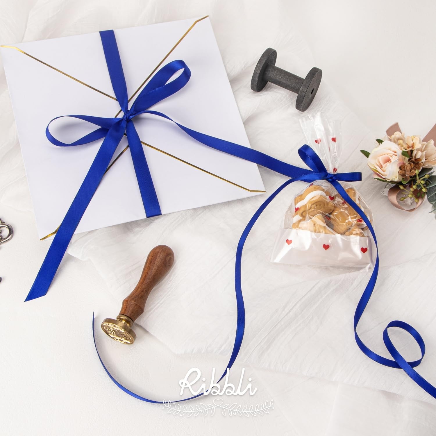 Ribbli Dusty Blue Satin Ribbon,Double Faced Satin 1/4 inch x Continuous 50 Yards,Dusty Blue Ribbon Use for Bows Bouquet,Gift Wrapping,Wedding Decoration,Floral Arrangement(Blue Cobalt)