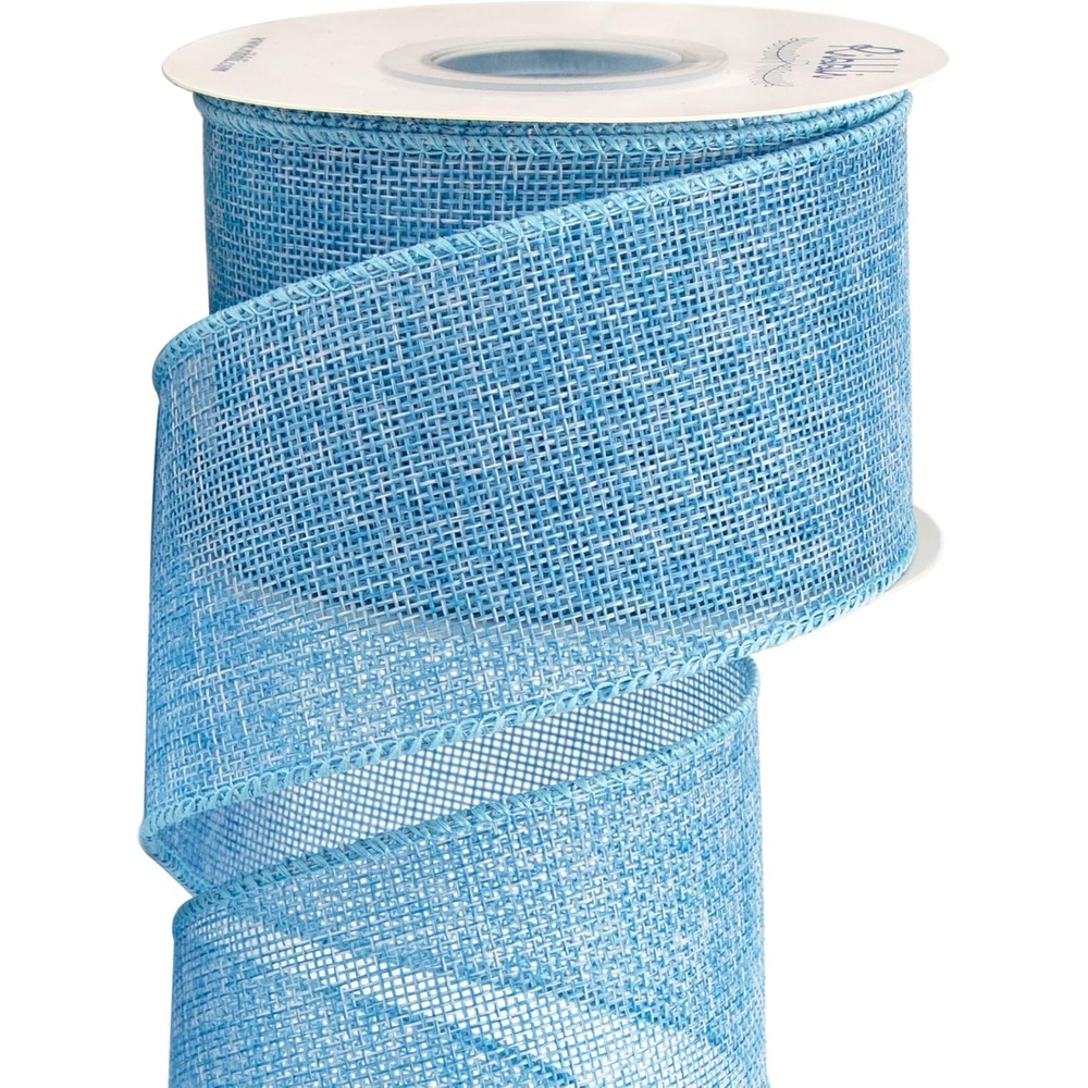 Ribbli Apple Green Burlap Wired Ribbon, 2-1/2 Inch x 10 Yard, Wired Edge Ribbon for Big Bow,Wreath,Tree Decoration,Outdoor Decoration(Baby Blue)