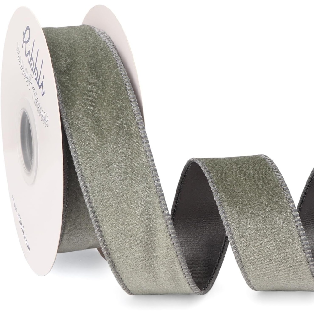 Ribbli Dusty Green Velvet Wired Ribbon 4 Inch Sage Velvet with Satin Christmas Ribbon for Gift Wrapping Christmas Tree Decoration Crafts Wreaths Supplies-Continuous 10 Yards(Sage)
