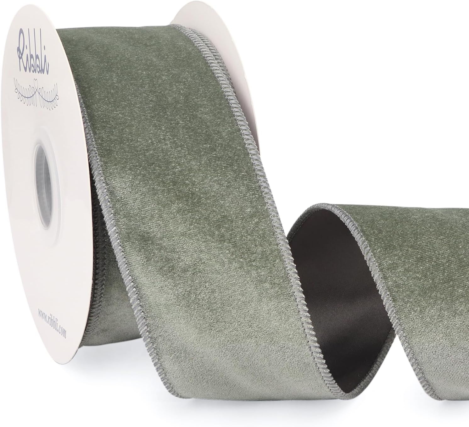 Ribbli Dusty Green Velvet Wired Ribbon 4 Inch Sage Velvet with Satin Christmas Ribbon for Gift Wrapping Christmas Tree Decoration Crafts Wreaths Supplies-Continuous 10 Yards(Sage)