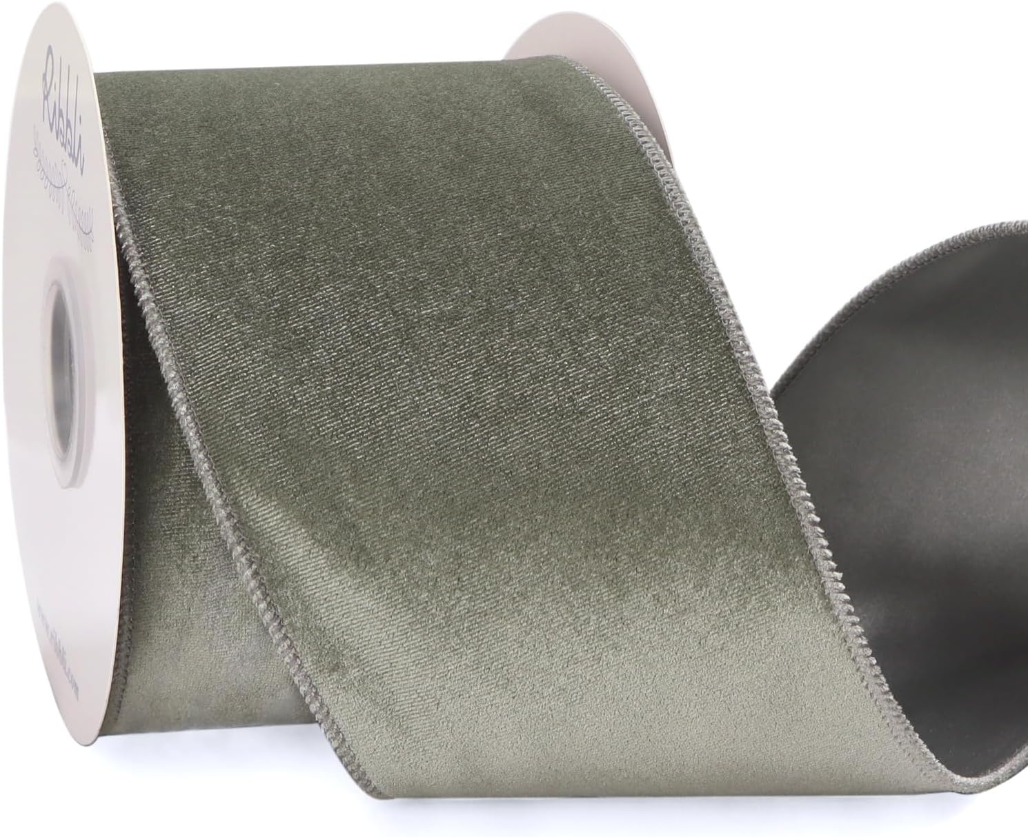 Ribbli Dusty Green Velvet Wired Ribbon 4 Inch Sage Velvet with Satin Christmas Ribbon for Gift Wrapping Christmas Tree Decoration Crafts Wreaths Supplies-Continuous 10 Yards(Sage)