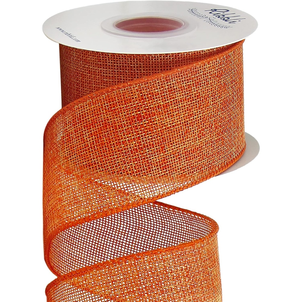 Ribbli Apple Green Burlap Wired Ribbon, 2-1/2 Inch x 10 Yard, Wired Edge Ribbon for Big Bow,Wreath,Tree Decoration,Outdoor Decoration(Orange)