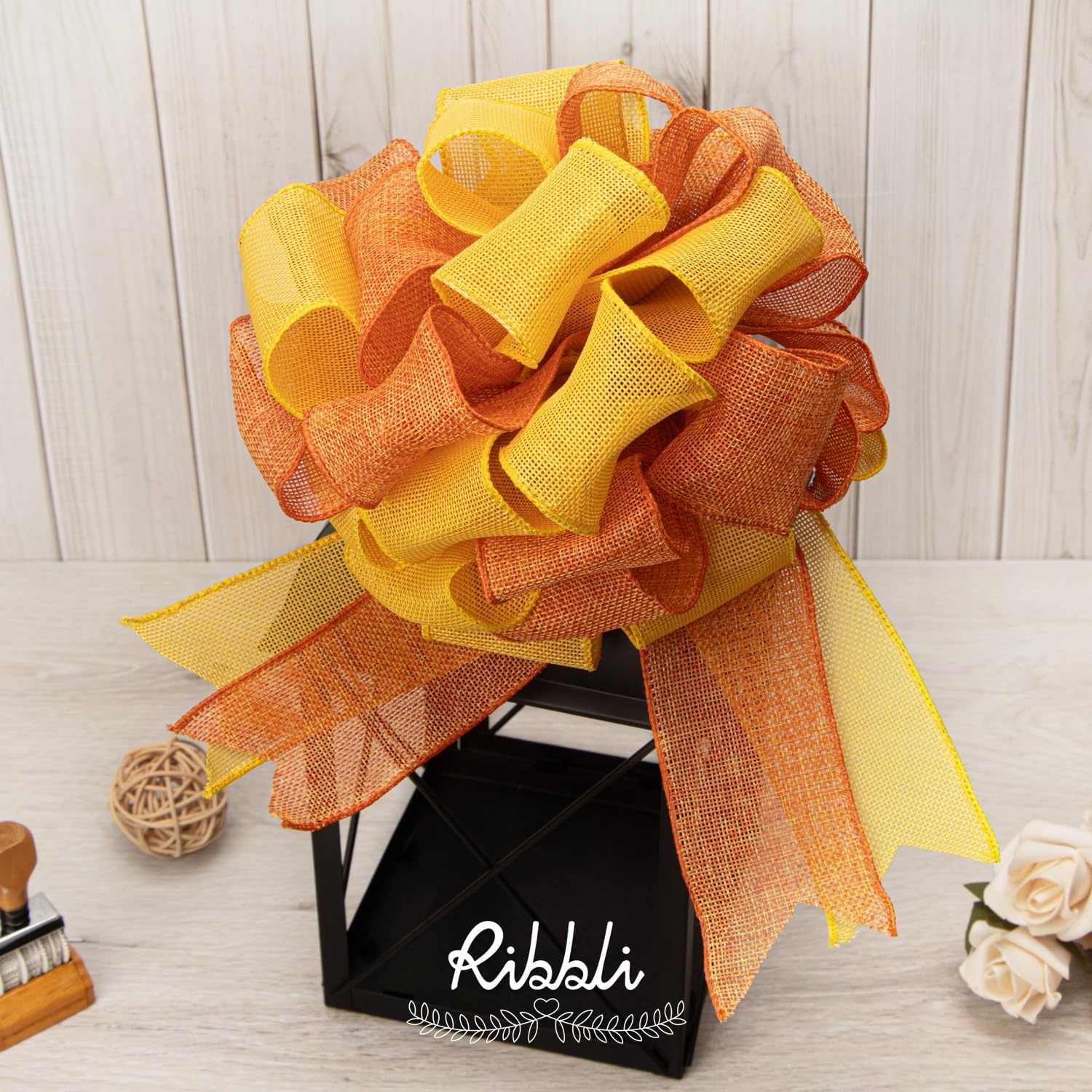 Ribbli Apple Green Burlap Wired Ribbon, 2-1/2 Inch x 10 Yard, Wired Edge Ribbon for Big Bow,Wreath,Tree Decoration,Outdoor Decoration(Orange)
