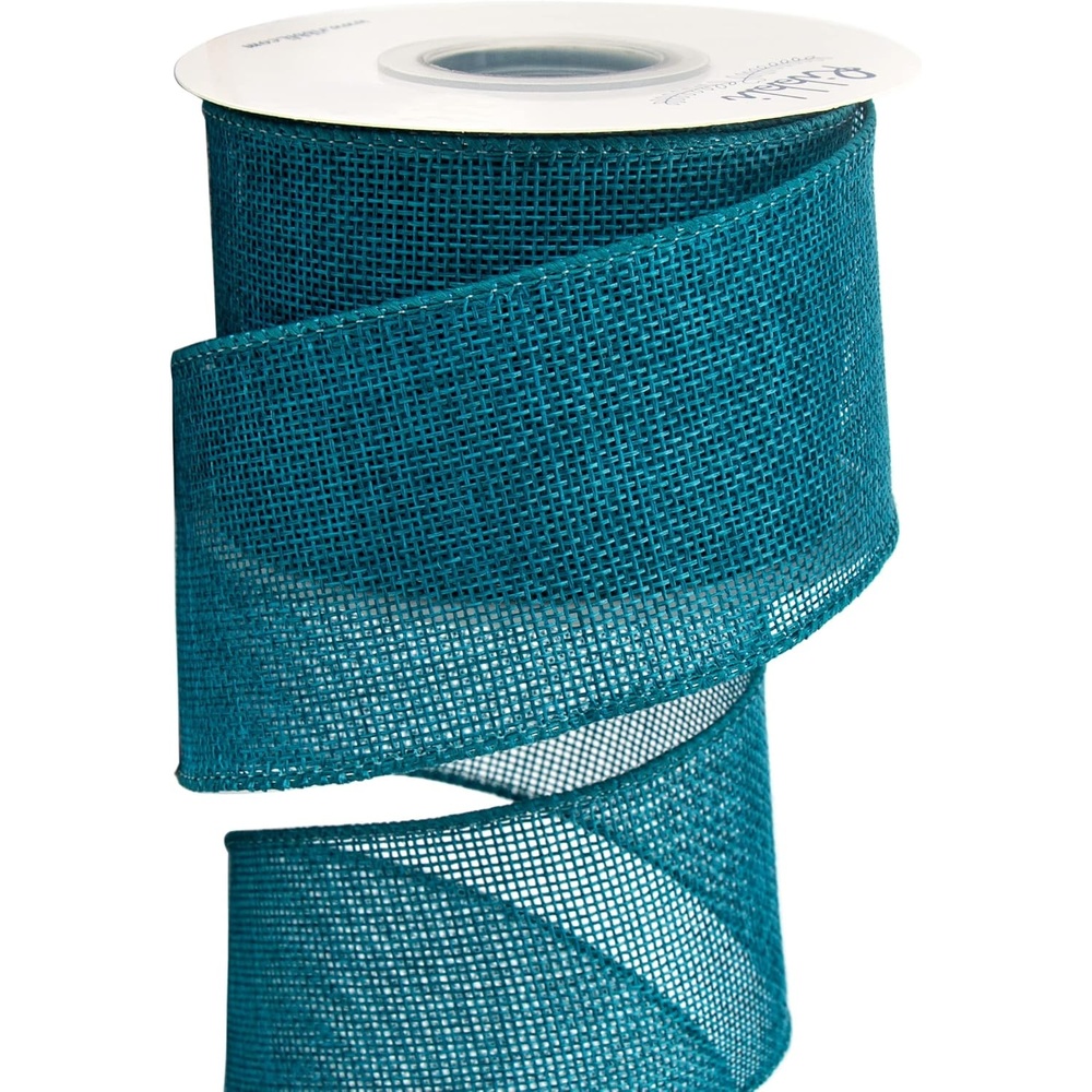 Ribbli Baby Blue Burlap Wired Ribbon,2-1/2 Inch x Continuous 10 Yard, Wired Edge Ribbon for Big Bow,Wreath,Baby Shower Decoration,Outdoor Decoration(Turquoise Green)