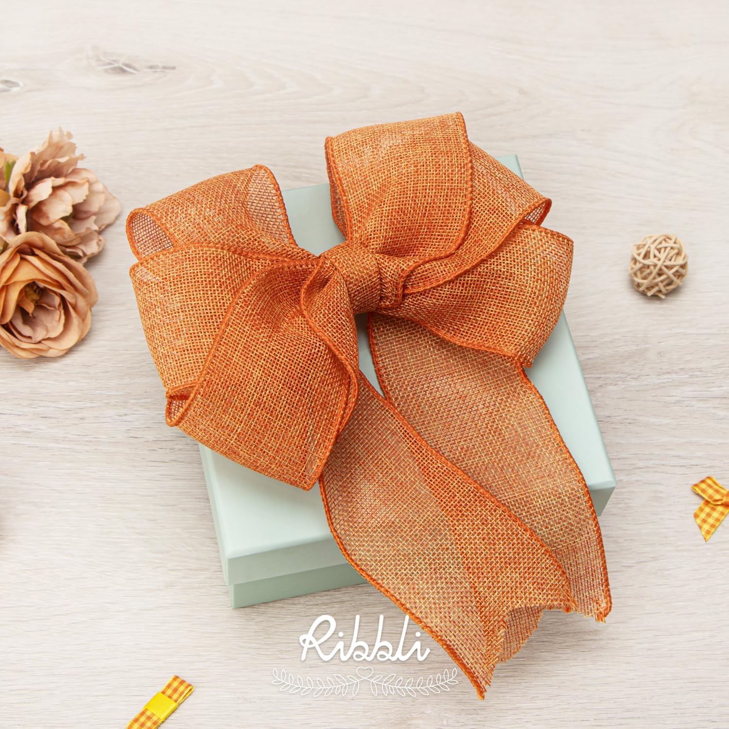Ribbli Baby Blue Burlap Wired Ribbon,2-1/2 Inch x Continuous 10 Yard, Wired Edge Ribbon for Big Bow,Wreath,Baby Shower Decoration,Outdoor Decoration(Orange)