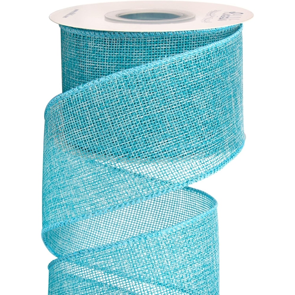 Ribbli Apple Green Burlap Wired Ribbon, 2-1/2 Inch x 10 Yard, Wired Edge Ribbon for Big Bow,Wreath,Tree Decoration,Outdoor Decoration(Lt.Blue)