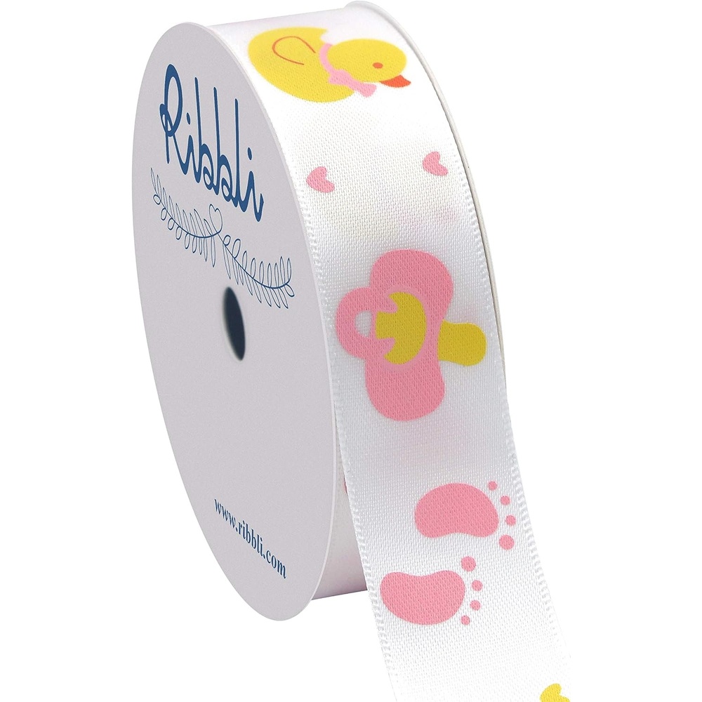 Ribbli Satin Pink Rubber Ducky Craft Ribbon,7/8-Inch x 10-Yard,Pink/White/Yellow,Use for Hair Bows,Wreath,Birthday,Baby Shower,Diaper Cake,Gift Wrapping,Party Decoration,All Crafting and Sewing(Pink Rubber Ducky)