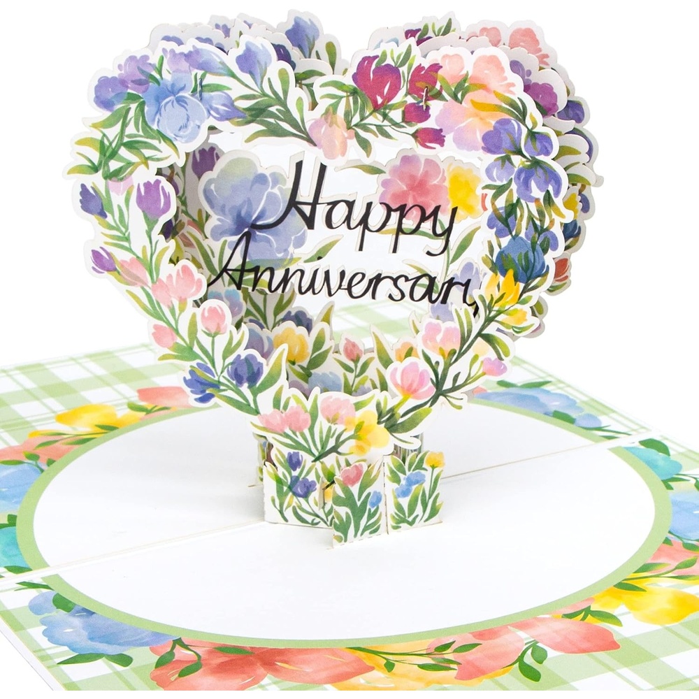 Ribbli Anniversary Card, Pop Up Happy Anniversary Heart Wreath for Wife Husband Couple Parents, 7.6 x 5.7 Inches with Envelope