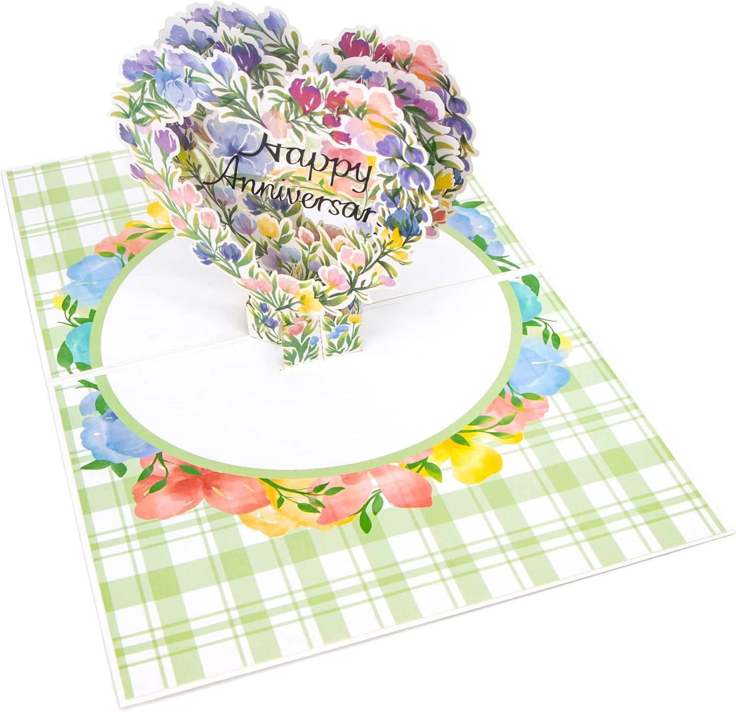 Ribbli Anniversary Card, Pop Up Happy Anniversary Heart Wreath for Wife Husband Couple Parents, 7.6 x 5.7 Inches with Envelope