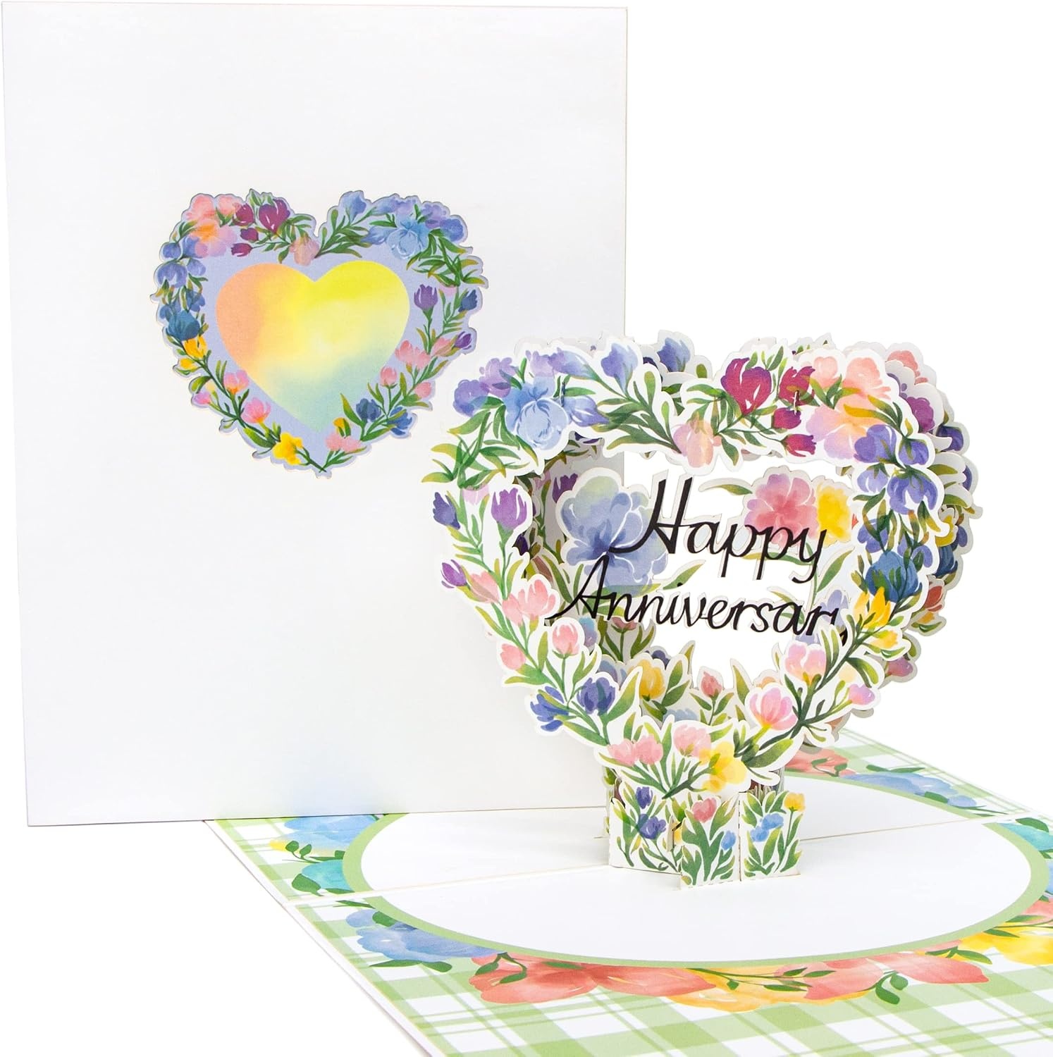 Ribbli Anniversary Card, Pop Up Happy Anniversary Heart Wreath for Wife Husband Couple Parents, 7.6 x 5.7 Inches with Envelope