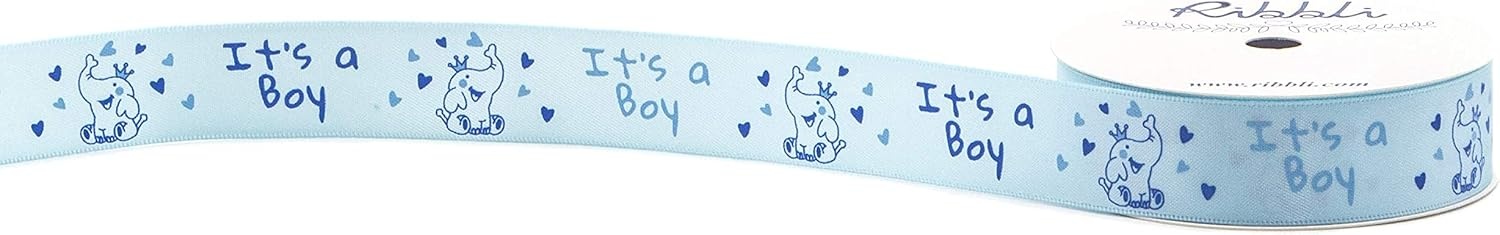 Ribbli Satin Elephant Baby Boy Craft Ribbon,7/8-Inch x 10-Yard,Light Blue,Use for Hair Bows,Wreath,Birthday,Baby Shower,Diaper Cake,Gift Wrapping,Party Decoration,All Crafting and Sewing(Baby Blue)