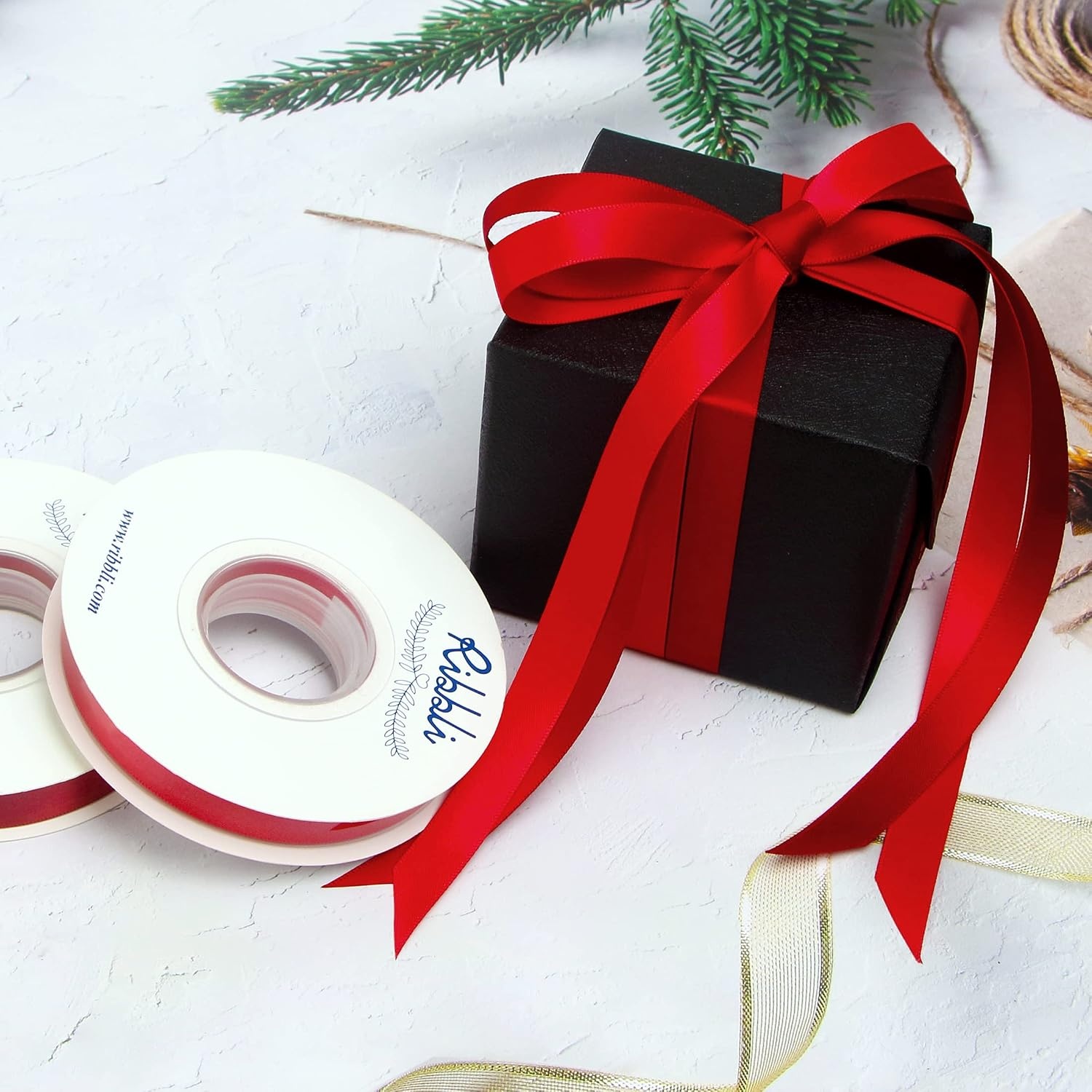 Ribbli 2 Rolls Satin Royal Blue & White Craft Ribbon,Total 20 Yards,(Royal Blue 1/4-Inch x 10-Yard, White 1/4-Inch x 10-Yard)(Hot Red & Scarlet)