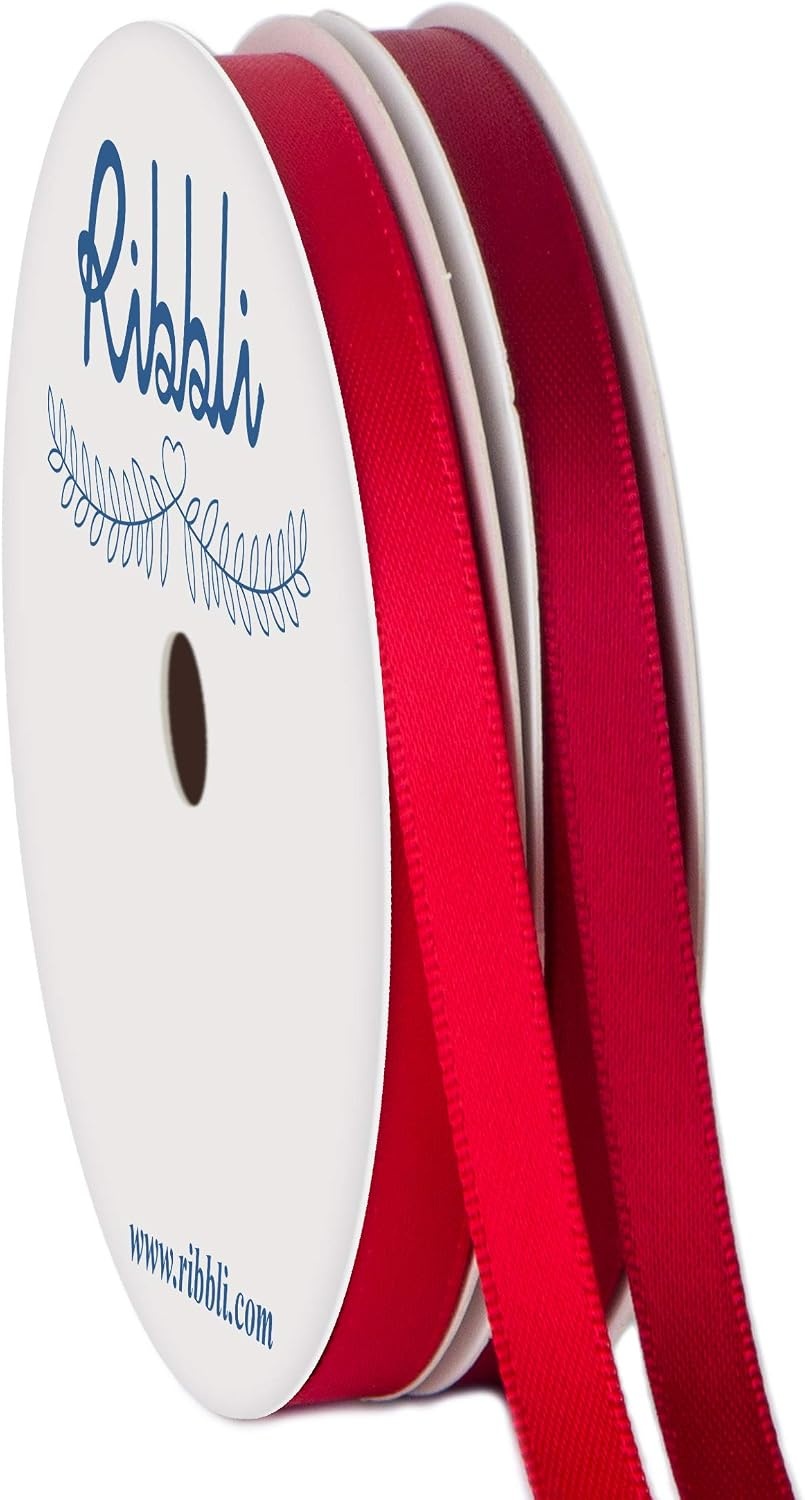 Ribbli 2 Rolls Satin Royal Blue & White Craft Ribbon,Total 20 Yards,(Royal Blue 1/4-Inch x 10-Yard, White 1/4-Inch x 10-Yard)(Hot Red & Scarlet)
