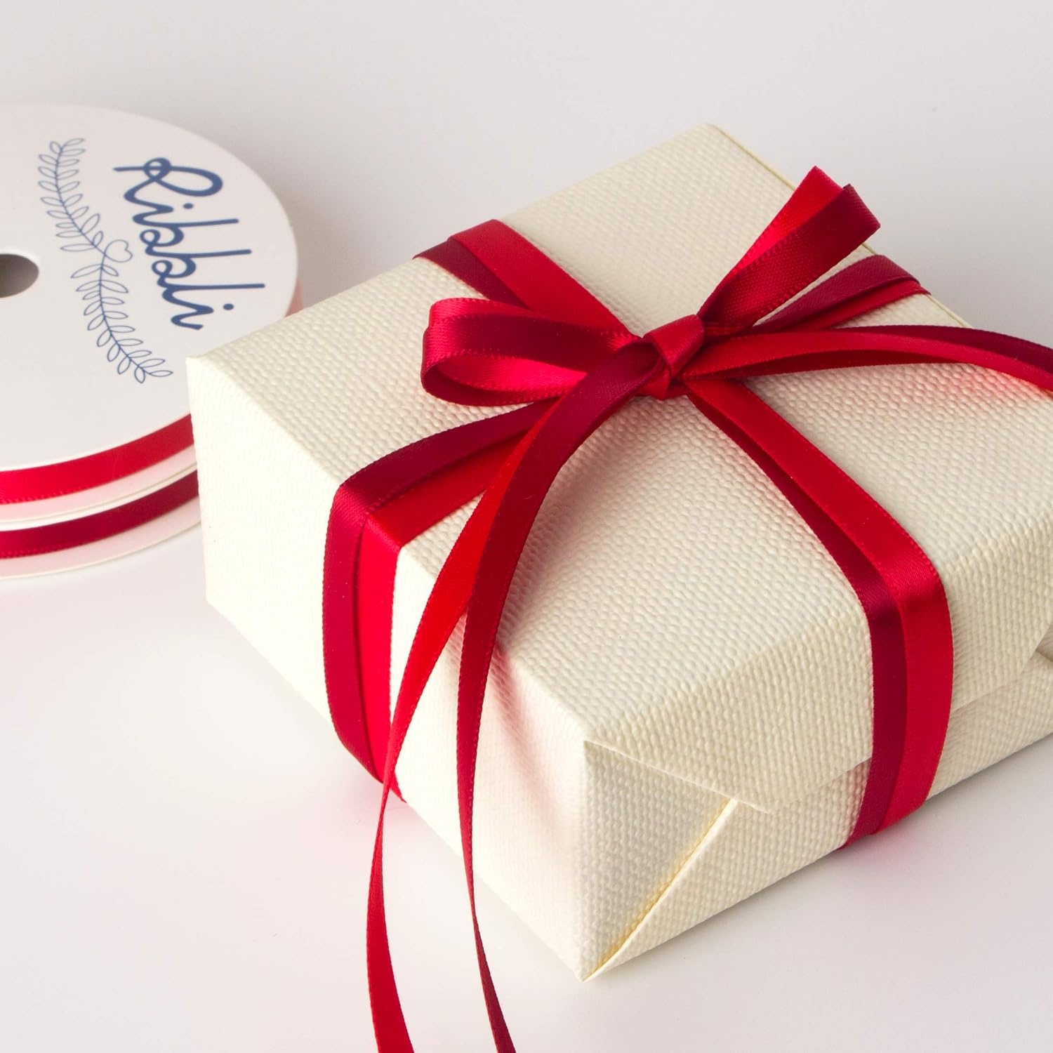 Ribbli 2 Rolls Satin Royal Blue & White Craft Ribbon,Total 20 Yards,(Royal Blue 1/4-Inch x 10-Yard, White 1/4-Inch x 10-Yard)(Hot Red & Scarlet)