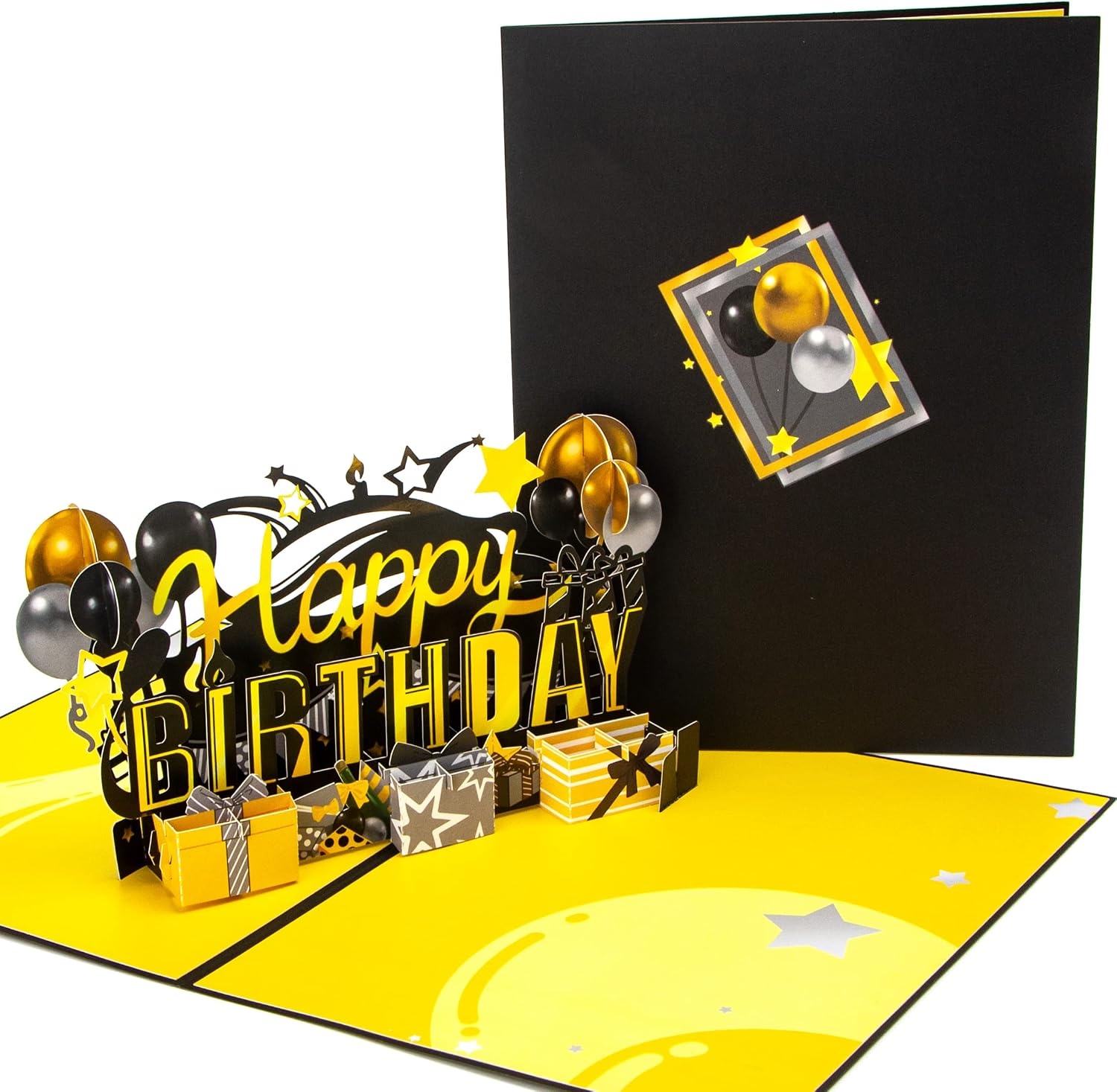 Ribbli Birthday Card 3D Black and Gold Pop up Happy Birthday Cards for Men, with Envelope