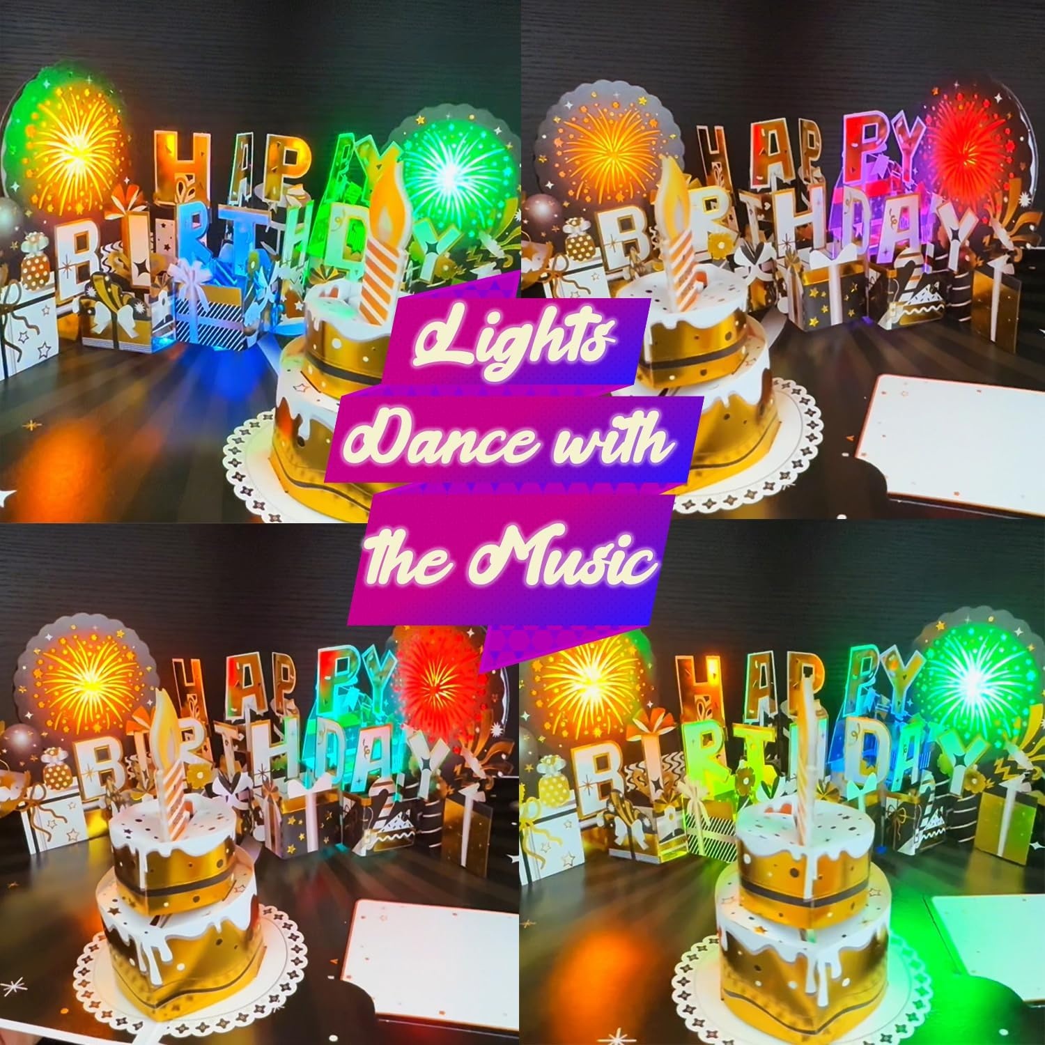 Ribbli Birthday Cards, Firework Pop Up Card with Light and Music, Musical Birthday Card for Men Women, 8.2 x 5.7 Inches with Envelope