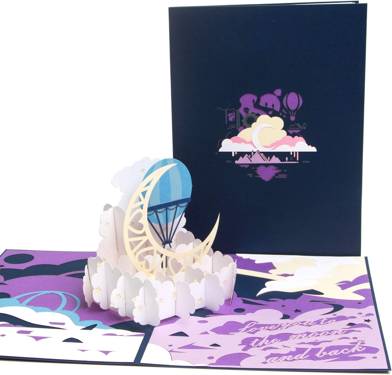 Ribbli 3D Pop Up Anniversary Card,Love You To The Moon And Back Card,Valentines Day Card,Wedding Card,Romantic Gift,Birthday Card for Wife,Husband,Couple,Girlfriend,Boyfriend | with Envelope