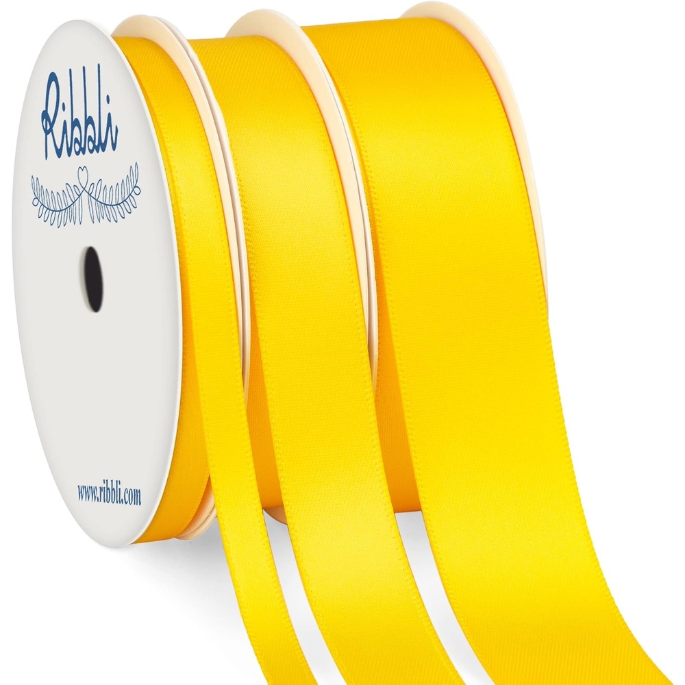 Ribbli 3 Rolls Double Faced Satin Red Craft Ribbon,Total 30 Yards,(1/4 Inch x 10-Yard,5/8 Inch x 10-Yard,1 Inch x 10-Yard),Use for Bows Bouquet,Wreath,Gift Wrapping,Christmas Decoration(Maize)
