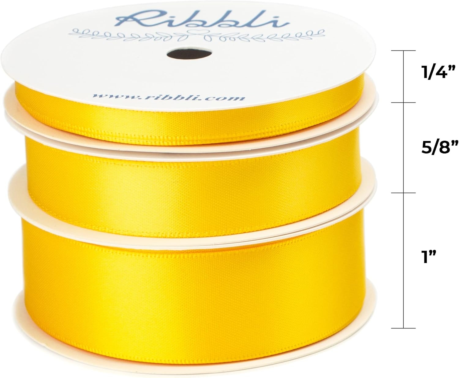 Ribbli 3 Rolls Double Faced Satin Red Craft Ribbon,Total 30 Yards,(1/4 Inch x 10-Yard,5/8 Inch x 10-Yard,1 Inch x 10-Yard),Use for Bows Bouquet,Wreath,Gift Wrapping,Christmas Decoration(Maize)